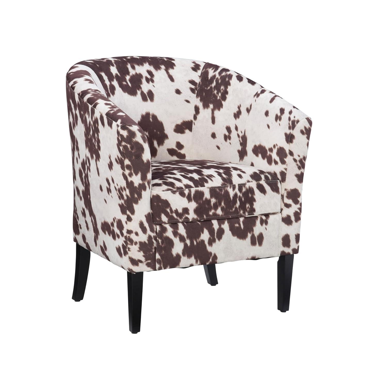 Simon Modern Barrel Club Chair: Udder Madness Pattern, Microfiber - Linon