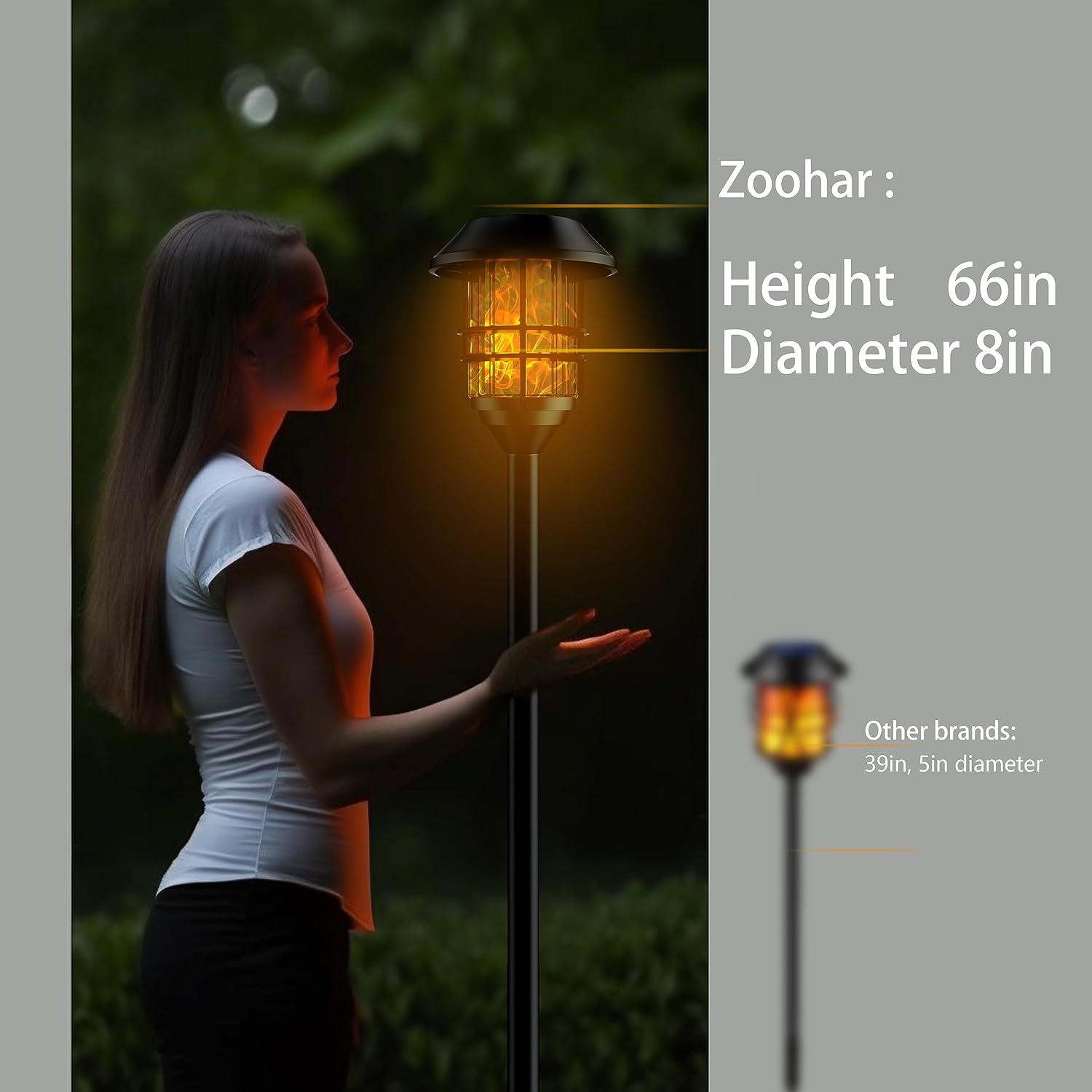 Solar-Powered Black LED Pathway Torches with Flickering Flame, 4-Pack