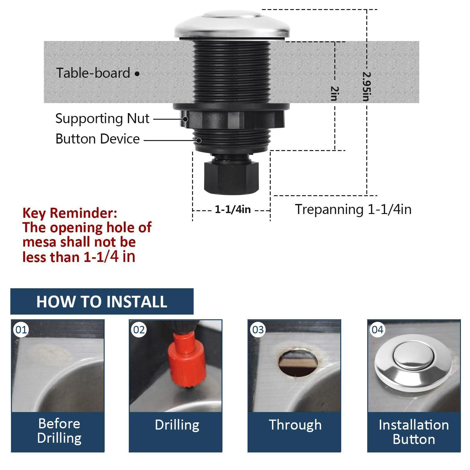 Garbage Disposal Air Switch Kit ，Sink Top Waste Disposal Stainless Steel on/off Air