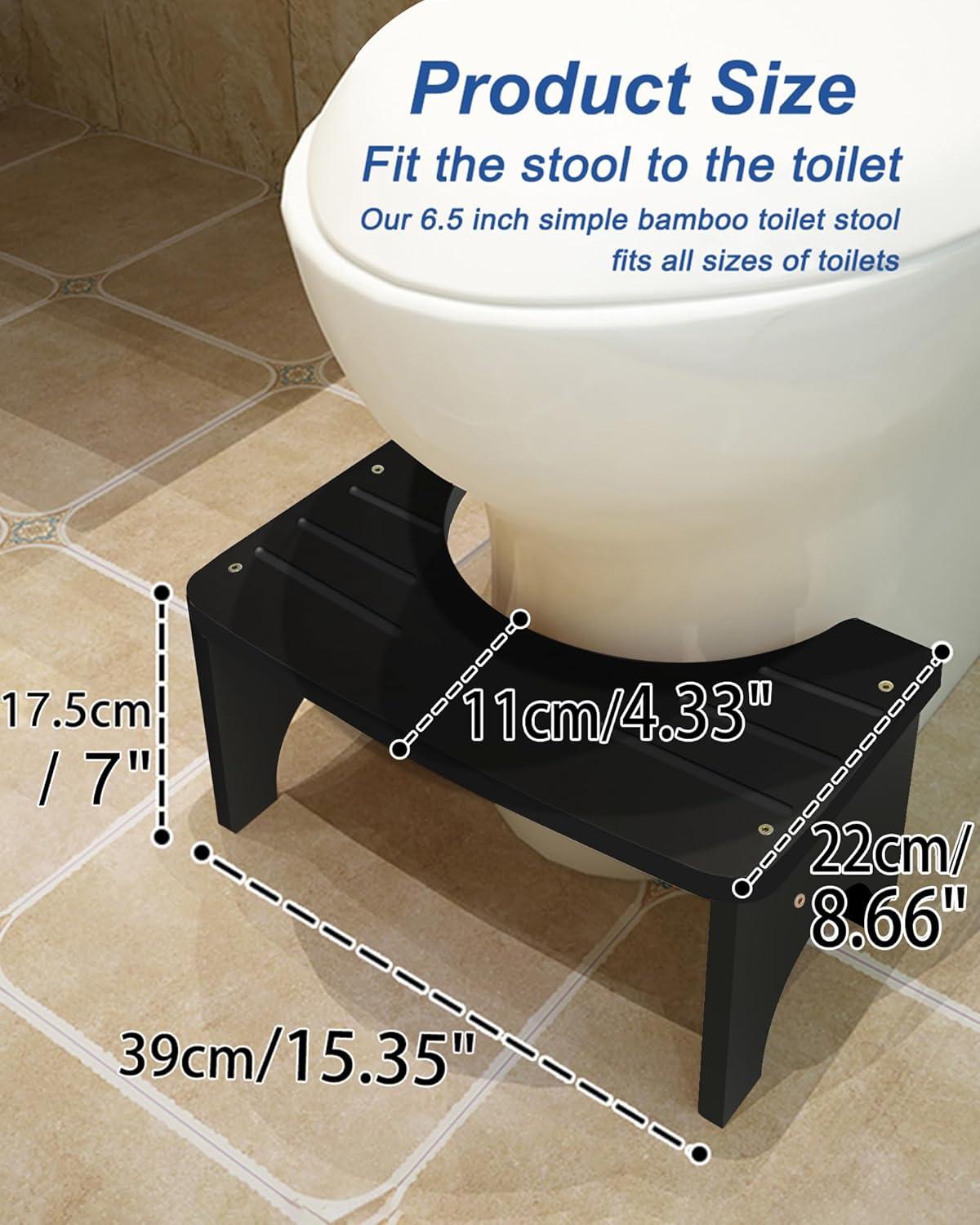 Bamboo Toilet Stool for Adults, 6.5" Toilet Stool Squat Adult Kids, Portable Simple Curve Squat Toilet Potty Stool, Non-Slip Poop Stool for Bathroom, Improve Squatting Posture and Comfort (Wood)