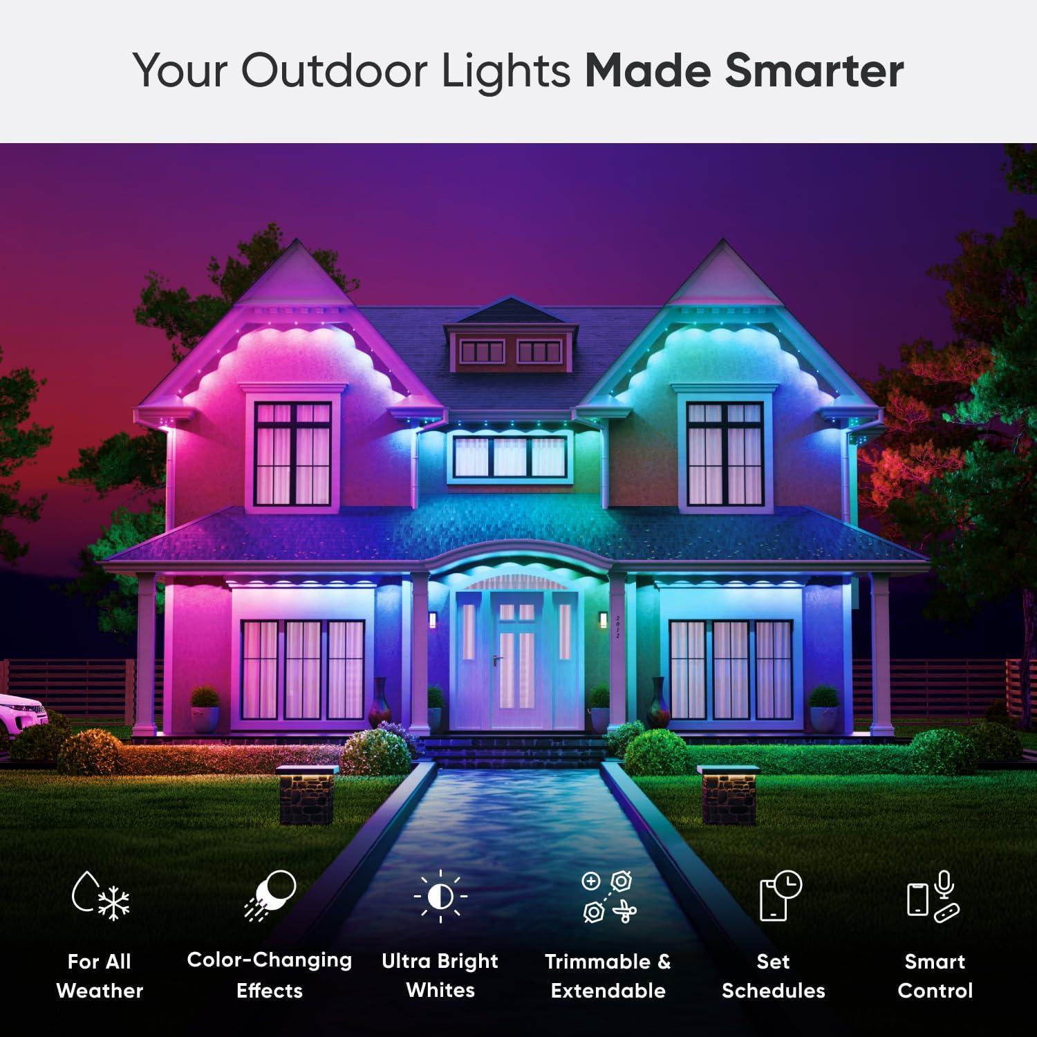 Nanoleaf Essentials Matter Smart Multicolor Permanent Outdoor Lights (49ft) – Plug-in Rgbicw LED Pucks
