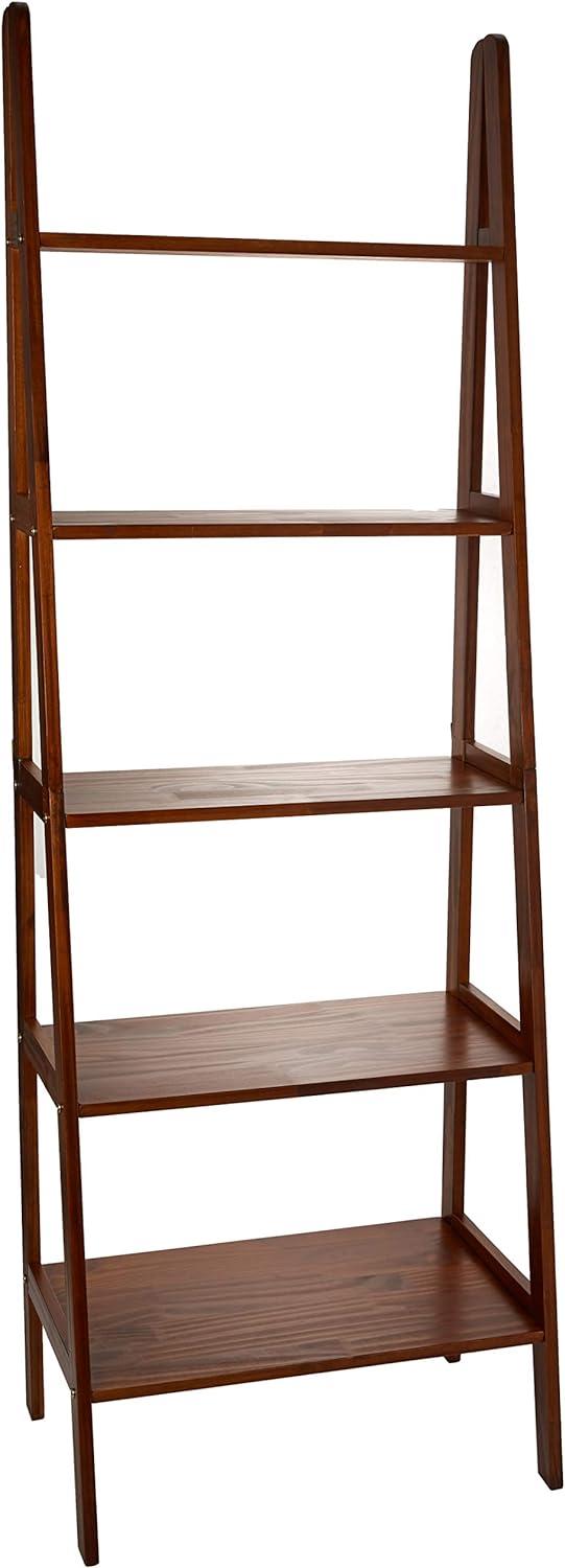 Warm Brown 5-Shelf Wooden Ladder Bookcase