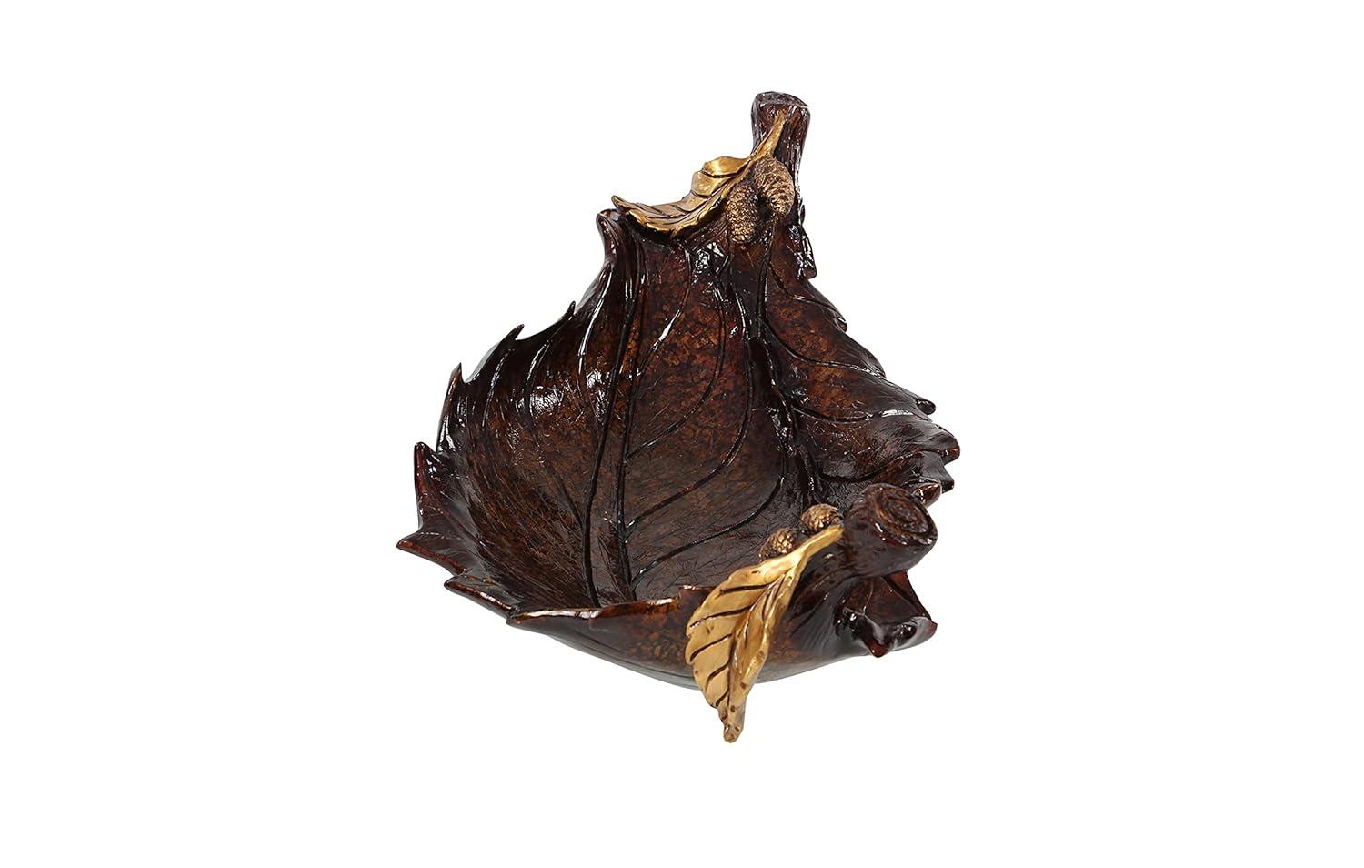 Millwood Pines Diederich Polystone Intricate Carved Leaf Bronze Decorative Bowl