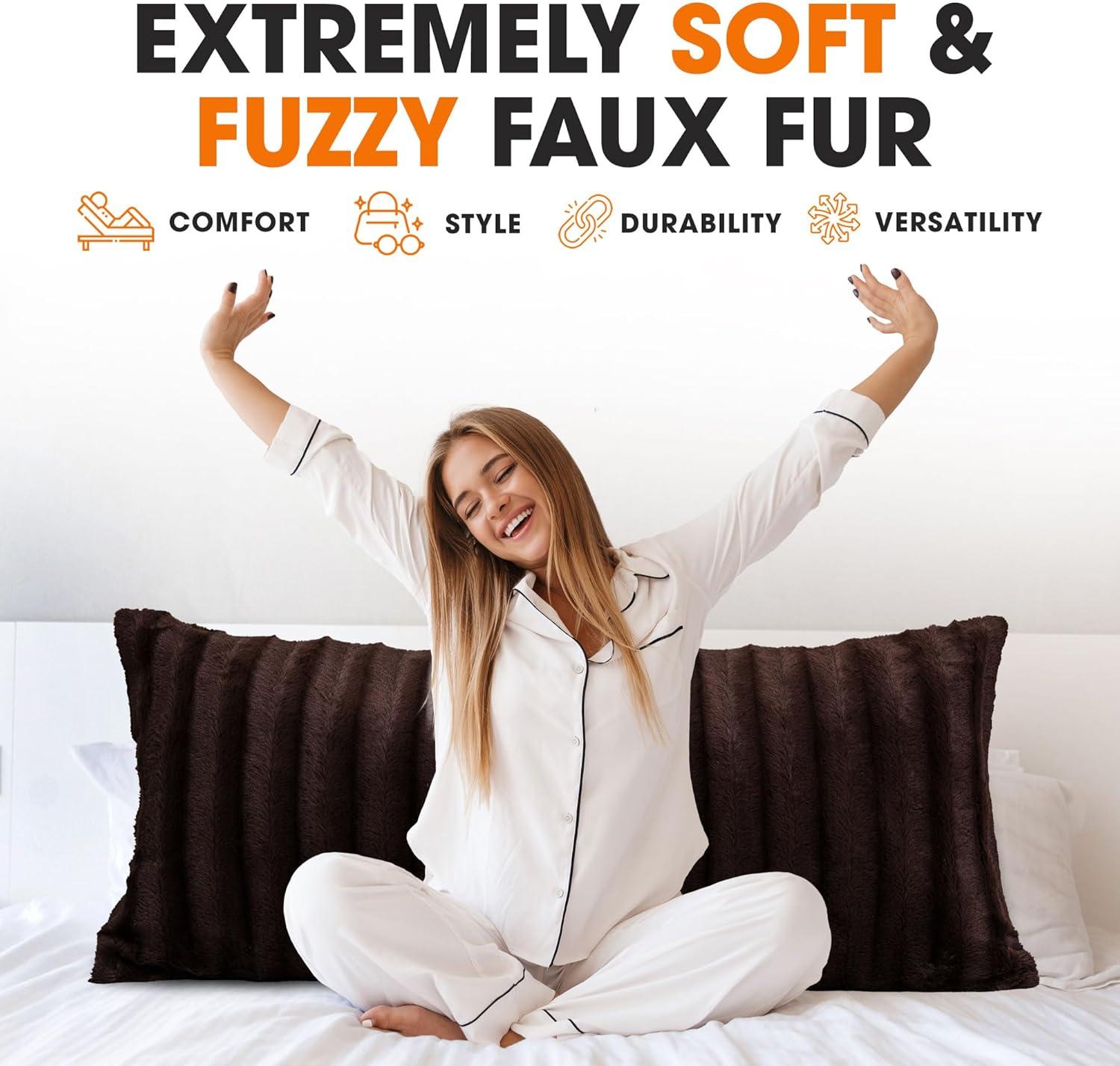 Cheer Collection Faux Fur Throw Pillow - 18" x 40" Long Decorative Body Pillow for Bed or Couch