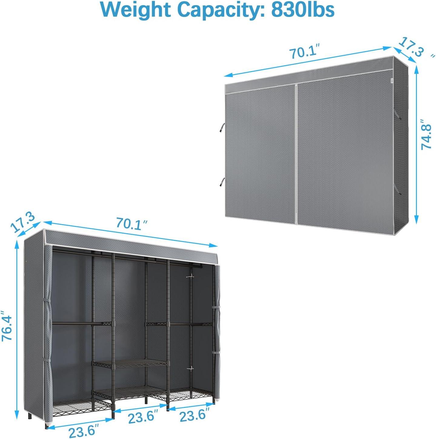 Black and Grey Heavy Duty Portable Closet System with Adjustable Shelves