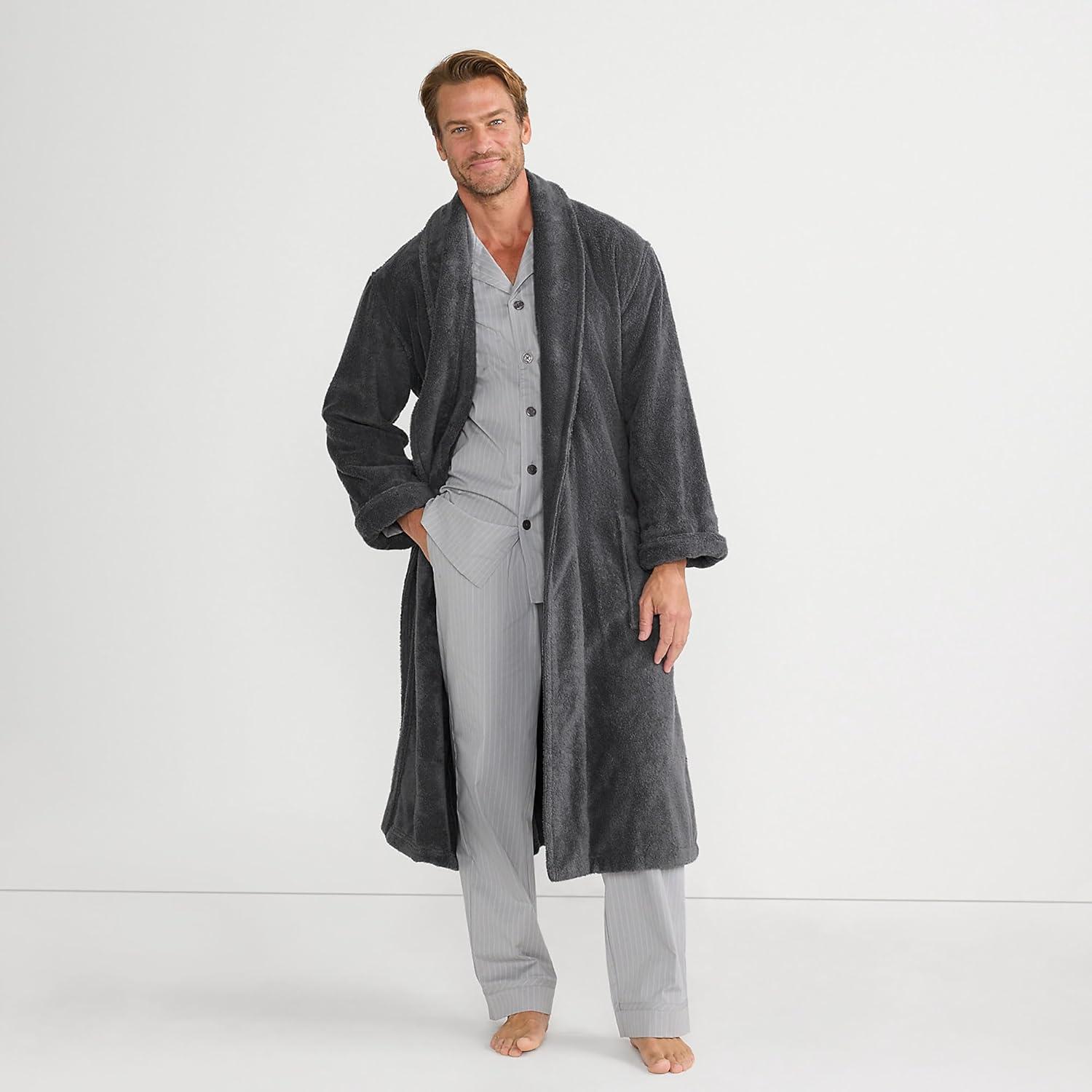 Lands' End Men's Calf Length Turkish Terry Robe - Small - Charcoal