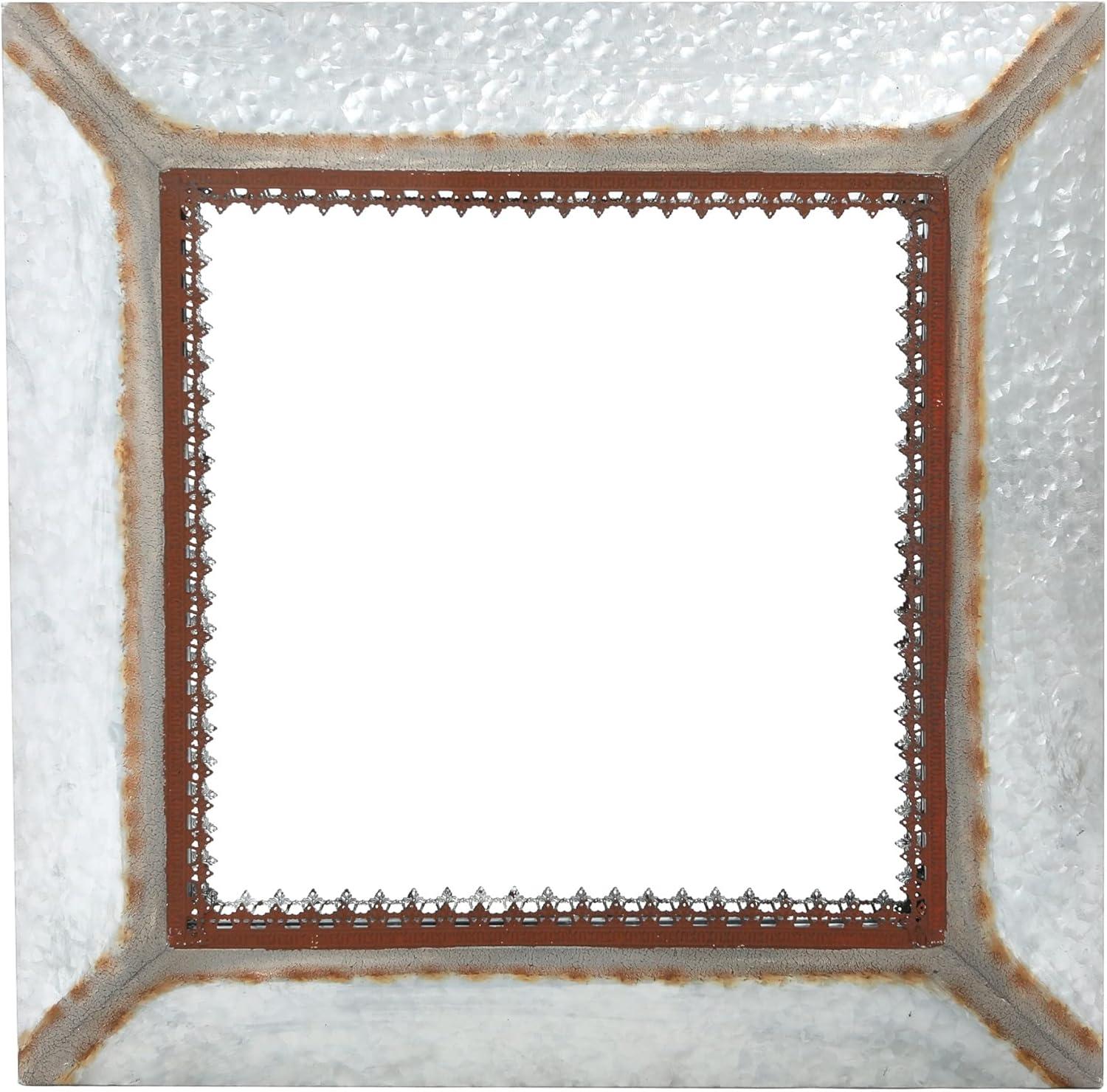 Rustic Square Gold Metal Framed Wall Mirror