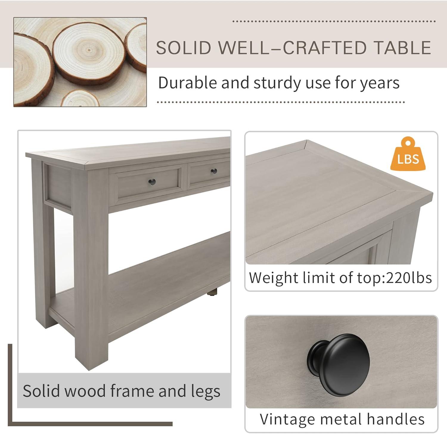 Console Table Hallway Sofa Entryway Side Table 63" Long Furniture with 4 Drawers and Bottom Shelf for Living Room Home Decor (Gray Wash)