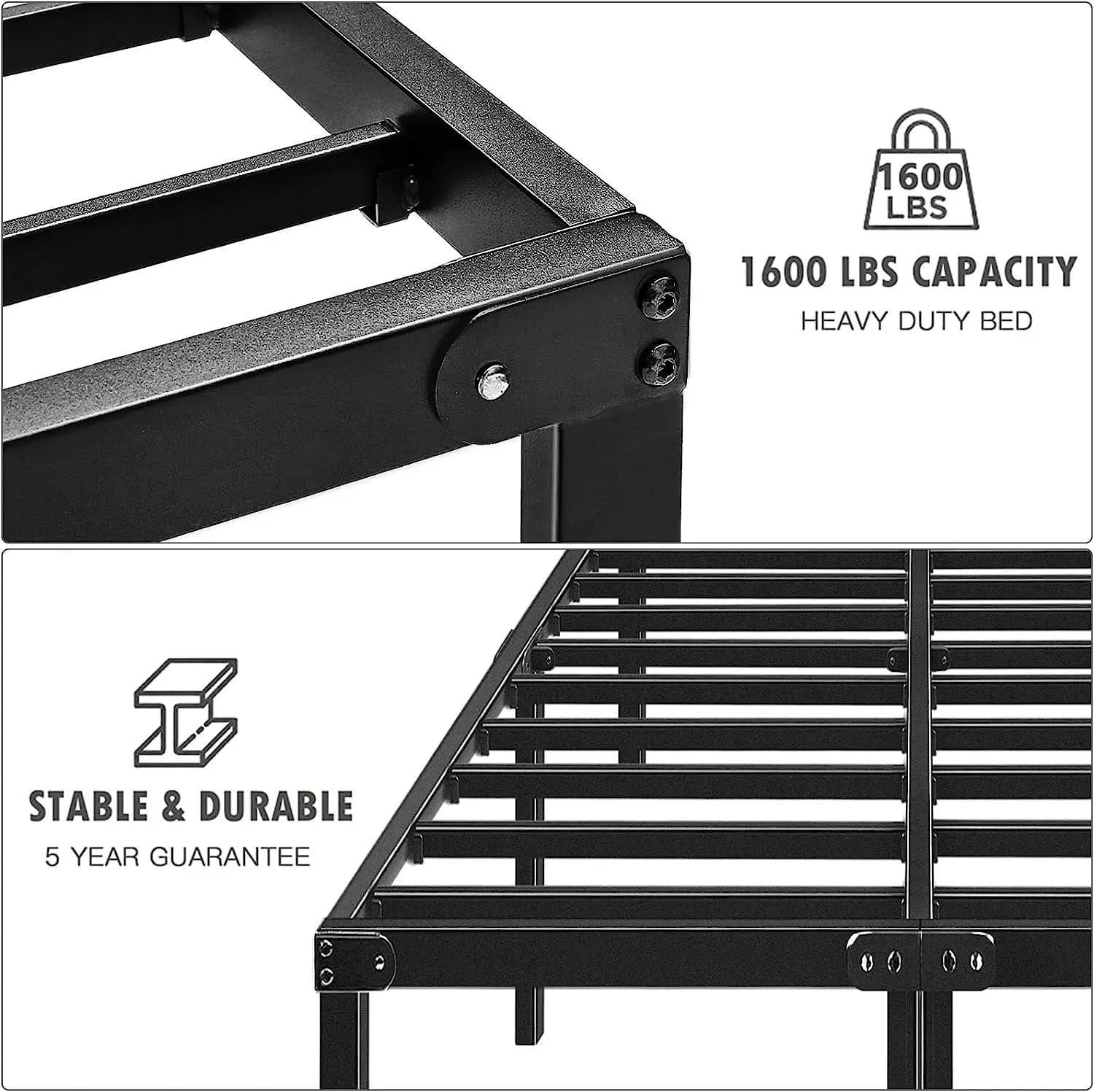 Metal Queen Bed Frame, Durable Platform Queen Size Bed Frame, Heavy Duty Queen Bed Frame, No Box Spring Needed, Large Storage Space Under Bed, Quiet Without Noise Queen Bed Frame