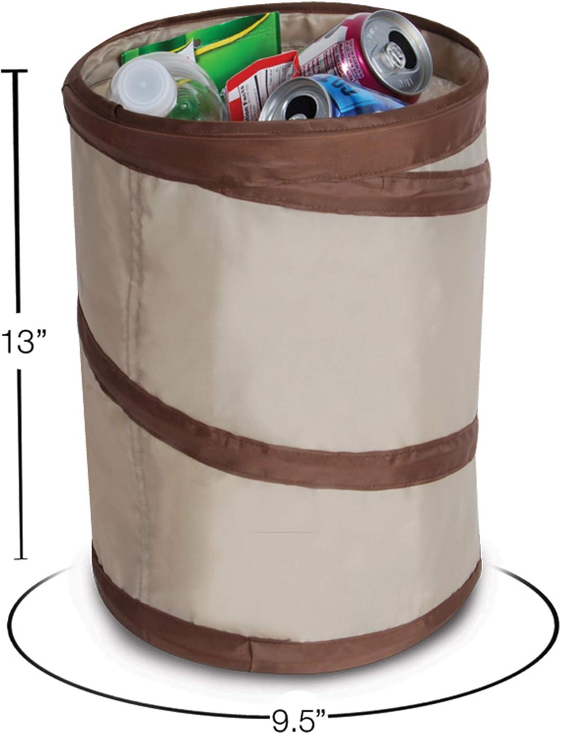 Beige and Dark Brown Collapsible Spiral Trash Bin