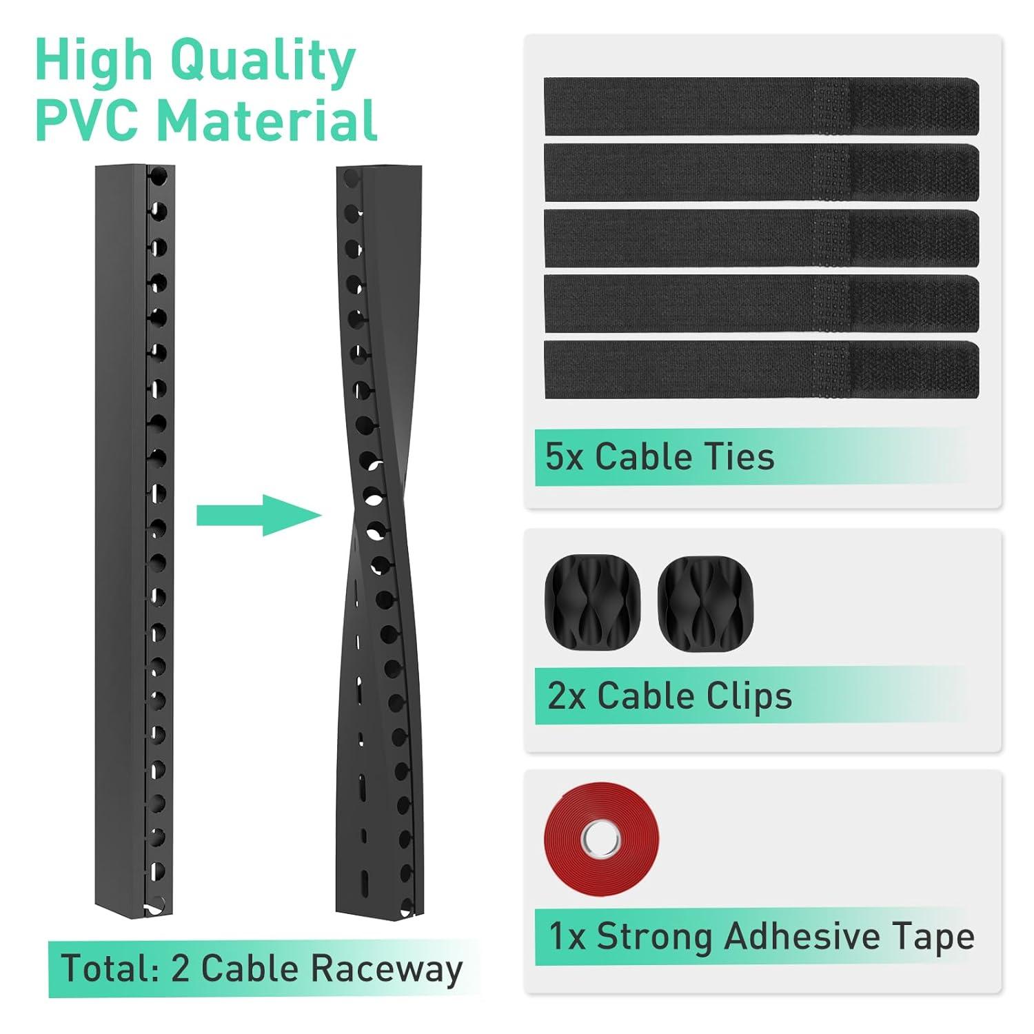Updated Cable Raceway Kit - 77 (5x15.4) Inch Open Slot Wire Covers for Cords, Under Desk Cable Management System to Hide Under Desk/Tv/Computer/Net/Power Cords, (Pack 5)