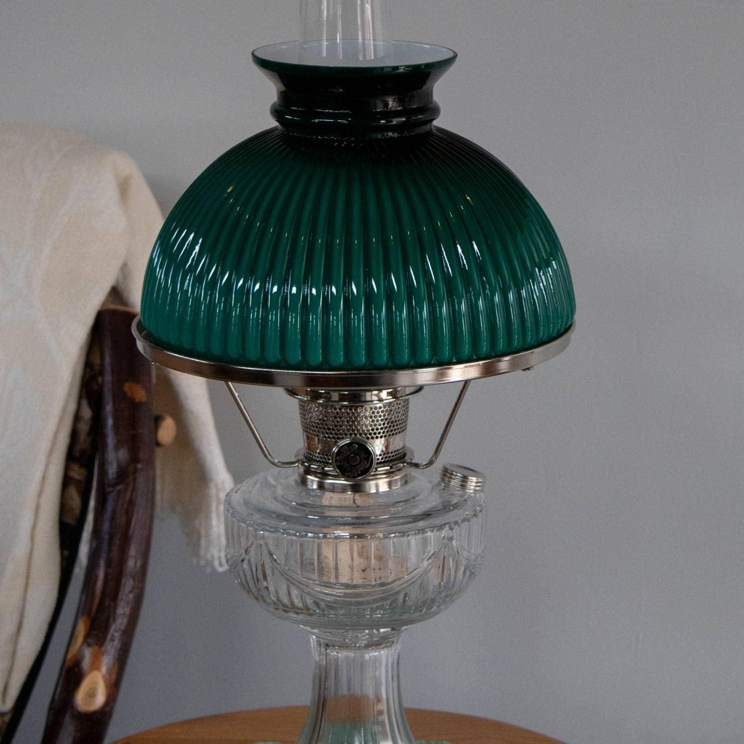Aladdin Green Ribbed Glass Oil Lamp Shade, Elegant Vintage-Style Shade for Oil Lamps, Fits Aladdin Lamps, Adds Warmth and Charm to Home Decor, 10 inch