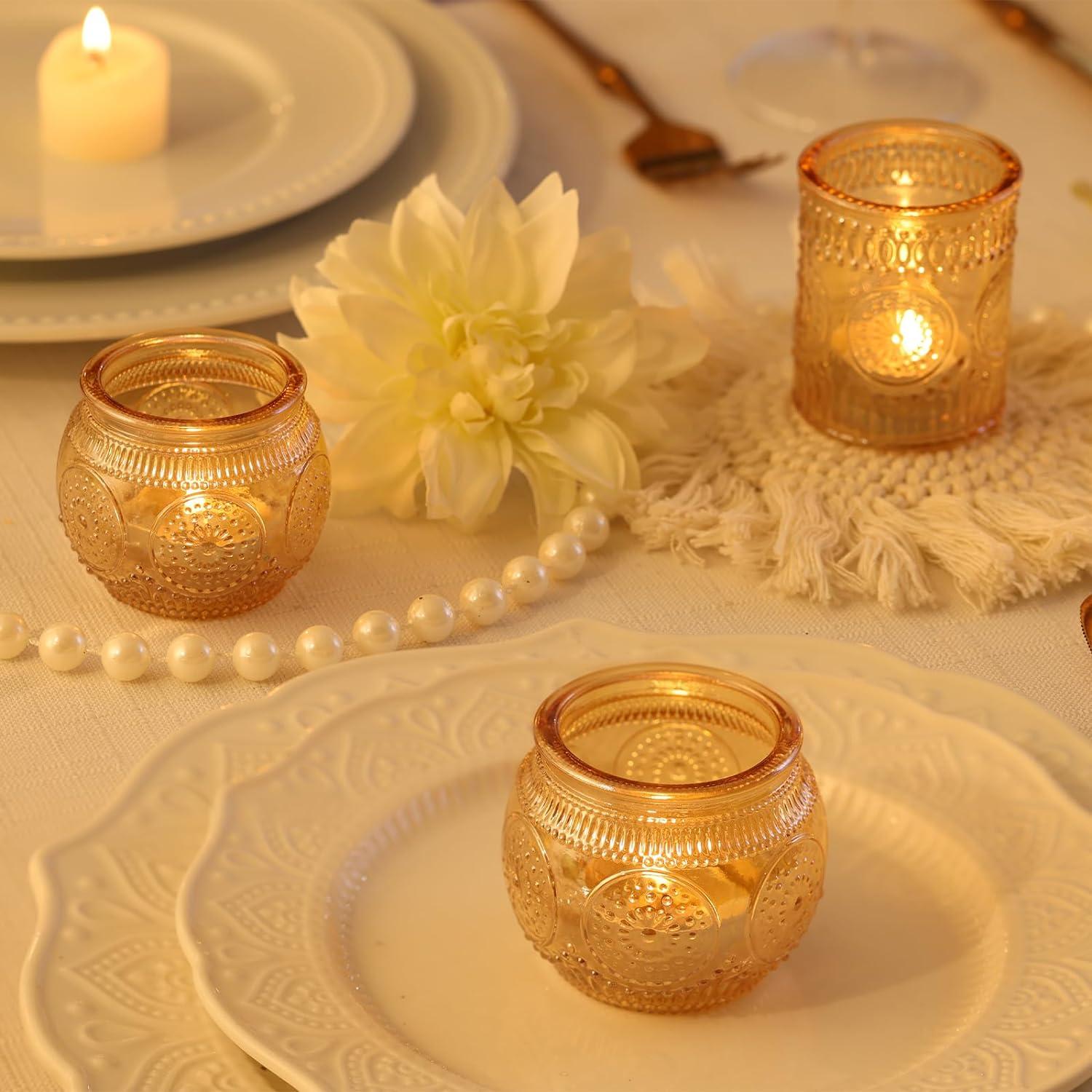 Gold Embossed Glass Tealight Candle Holders Set of 36