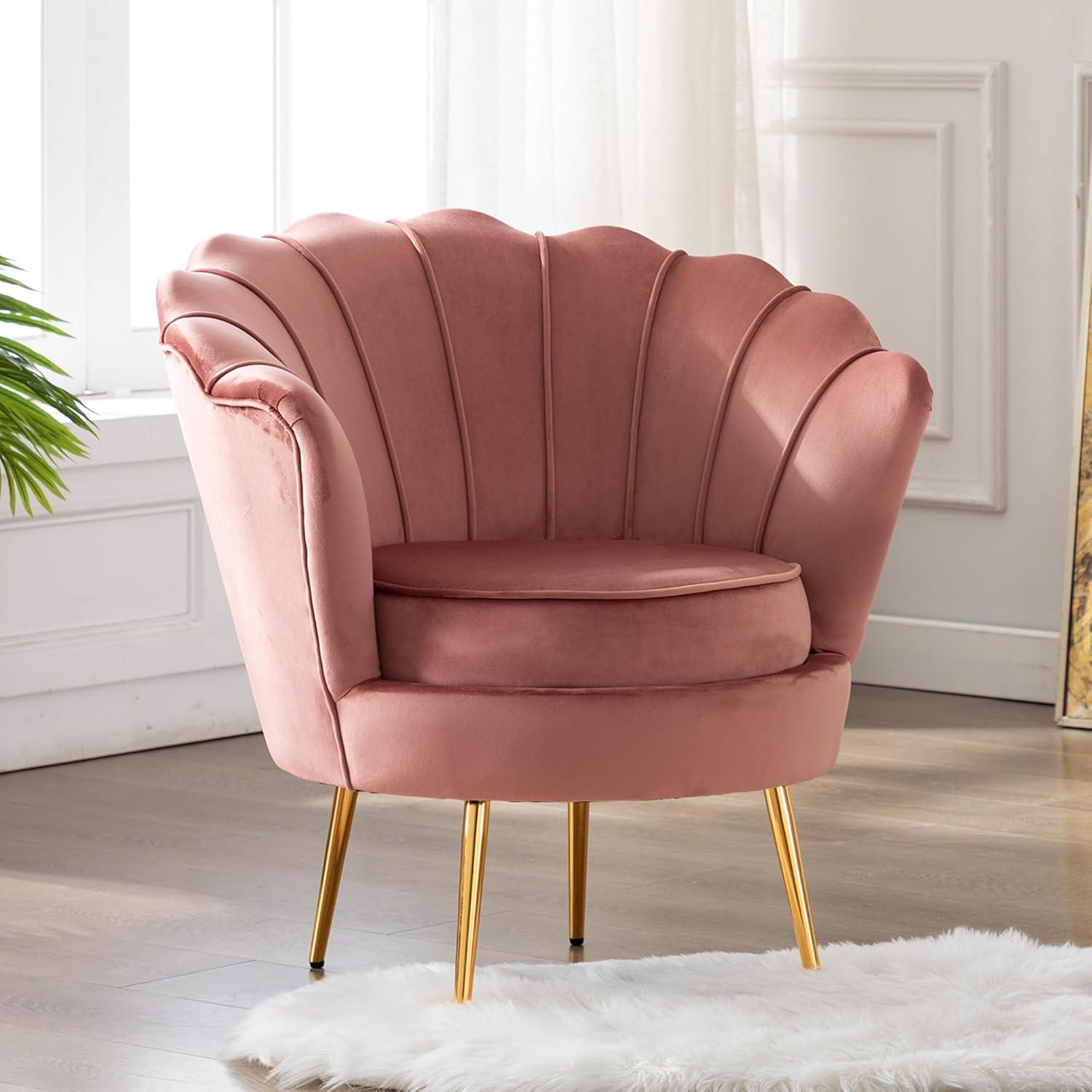 Dusty Rose Velvet Accent Chair with Gold Metal Legs