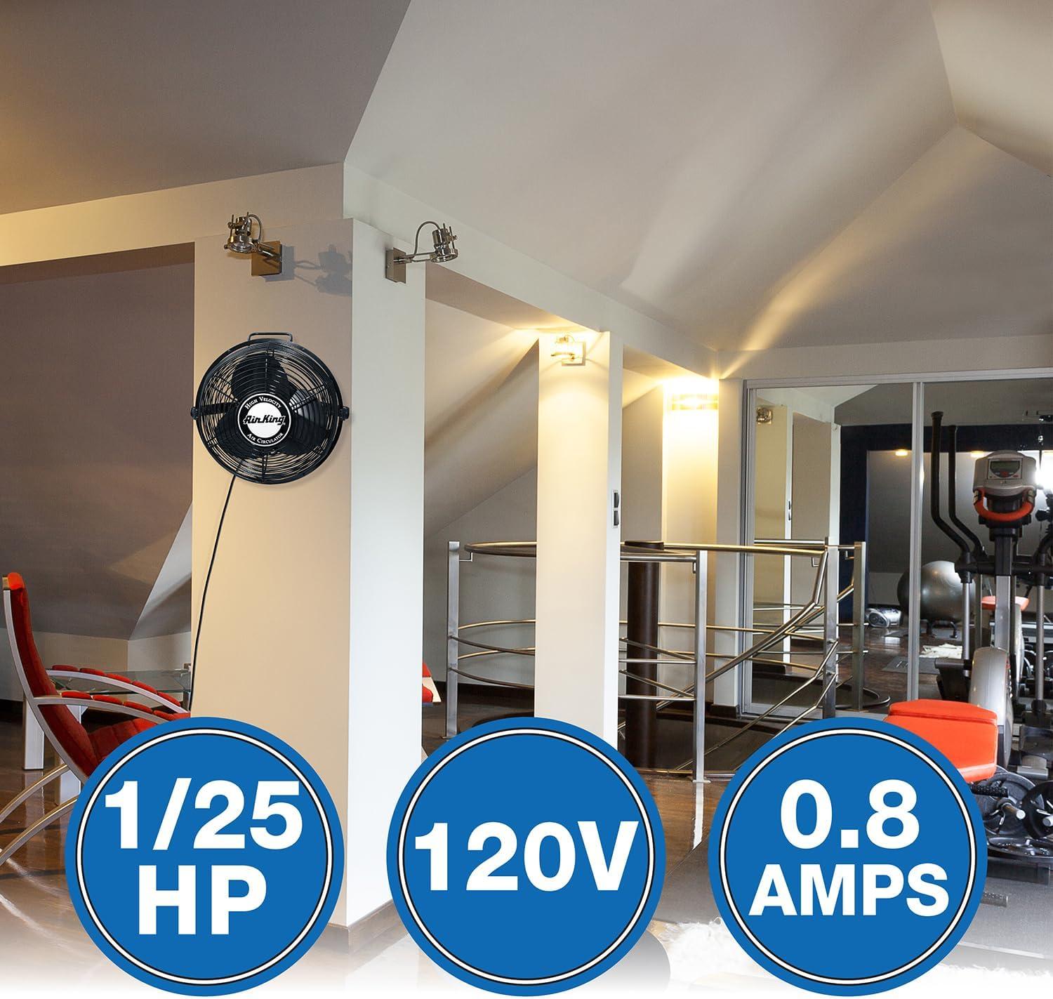 Air King 9312 Powder-Coated Steel Multi-Mount Wall Fan, Black