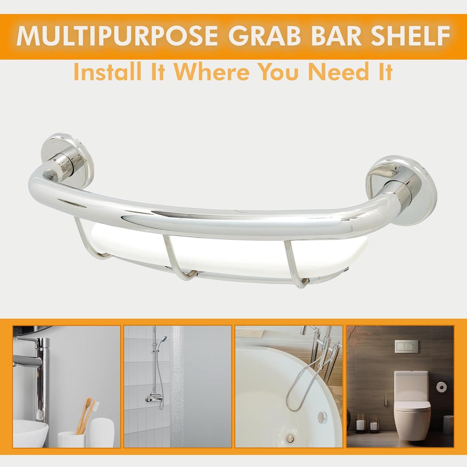 Shelf Grab Bar for Bathroom Shower Tub Kitchen Safety Aid/304 Stainless/Polished Chrome/ 18" x 5.5"