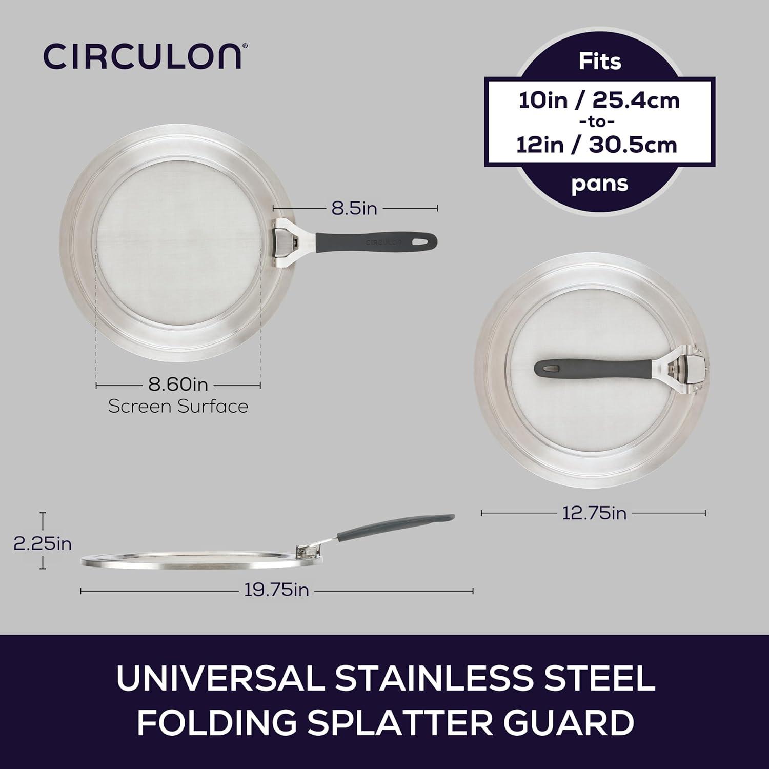 Circulon Circulon Universal Splatter Guard Mesh Grease Cover For Pots And Pans Protects Stove, Countertop, And Kitchen From Oil When Frying, 13 Inch, Stainless Steel