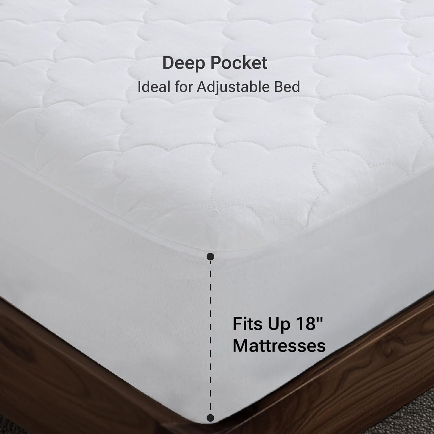 Sleep Philosophy King All Natural Cotton Percale Quilted Mattress Pad White: Cooling, 135 Thread Count, Fits 16" Depth