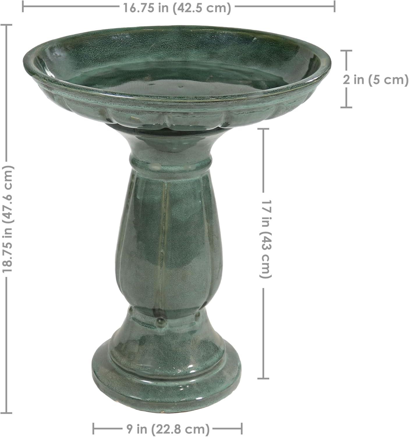 Lark Manor™ Aubriela Freestanding Ceramic Outdoor Bird Bath, UV-Resistant Green Mist Finish