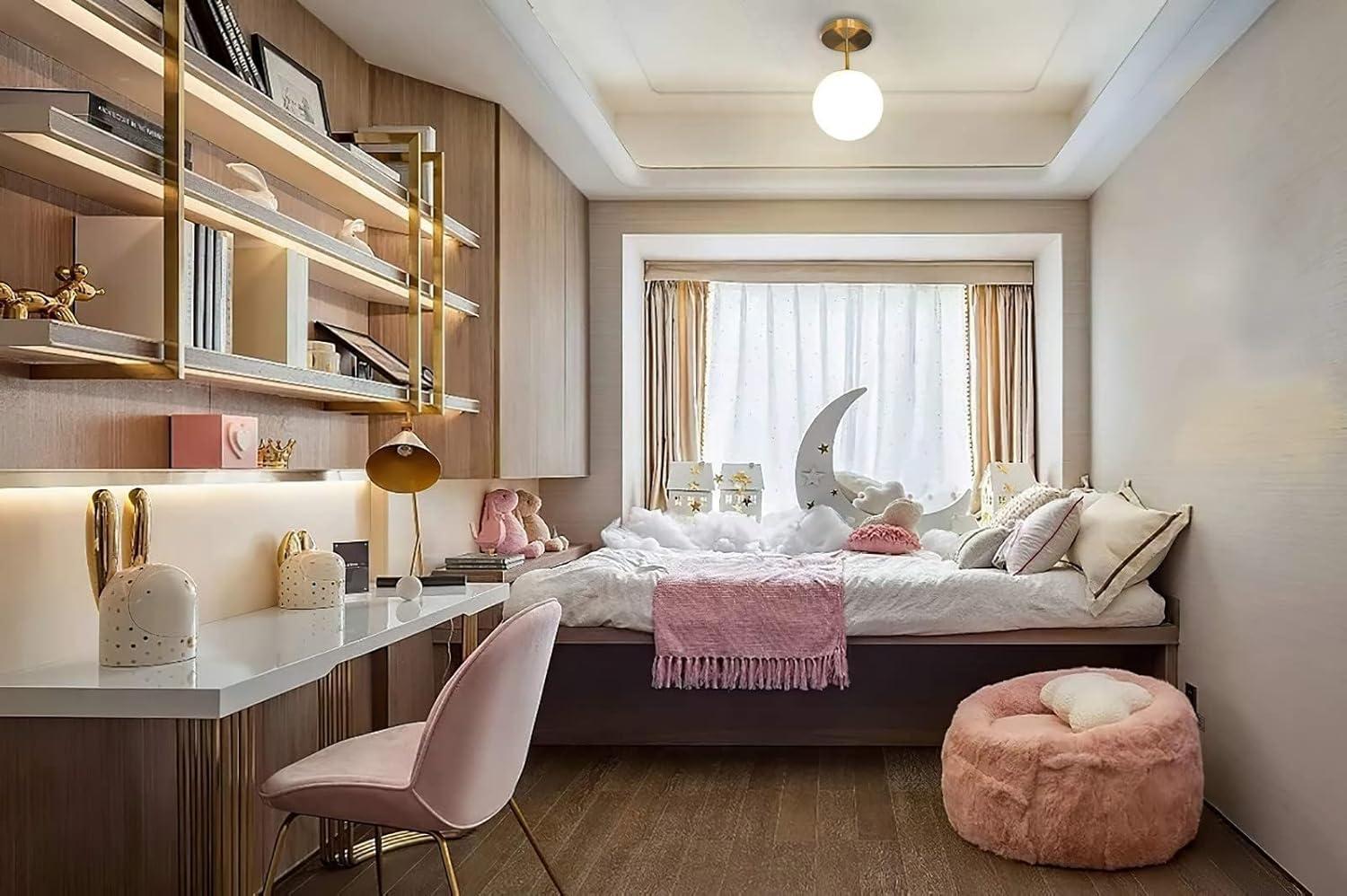 Mid Century Modern Globe Semi Flush Mount Ceiling Light Fixture Frosted Glass with Gold Brass Finish,1-Light Sphere Glass Pendant Lights for Aisle Porch Stairway Closet Kitchen Laundry Room(Bulb Incl)