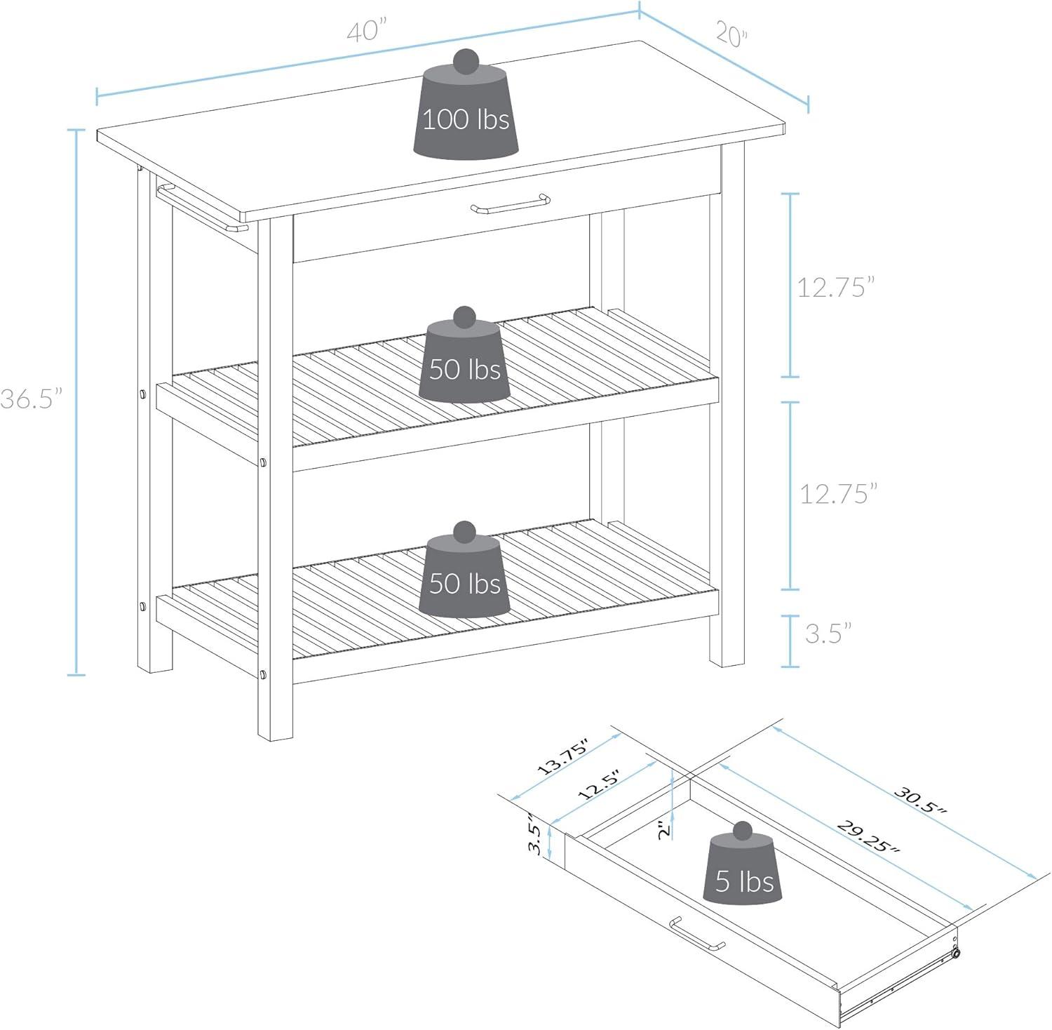 White and Natural Cherry Wood Kitchen Island with Shelves