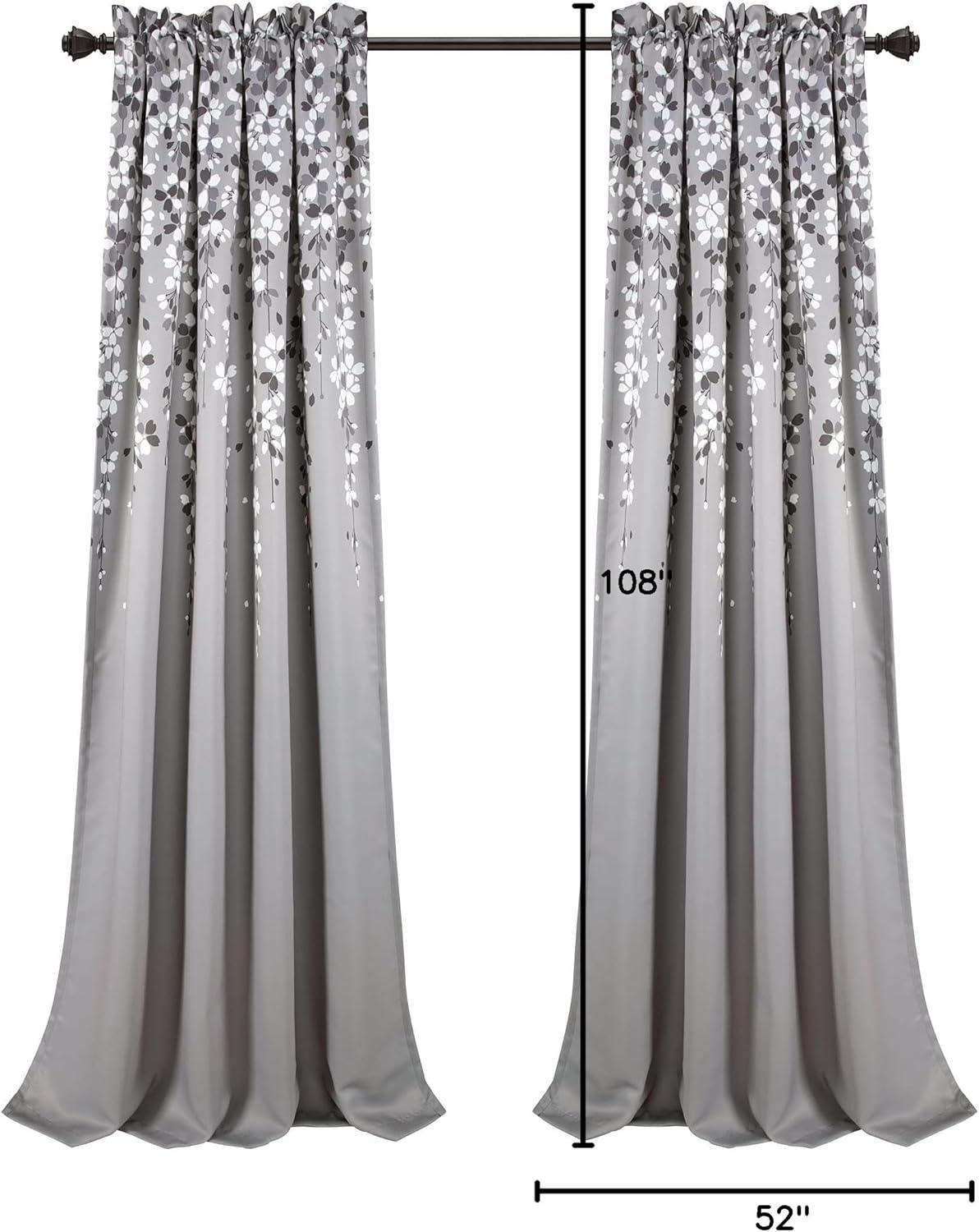 Lush Decor Weeping Flower Room Darkening Window Curtain Panels Gray 52X108+2 Set