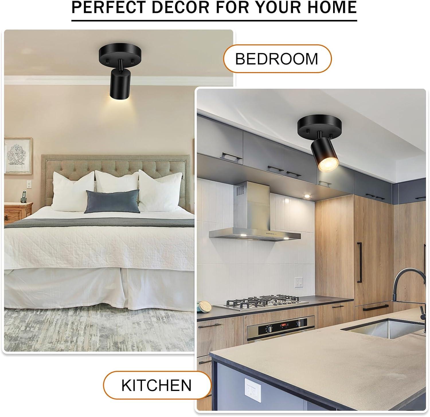 LED 3 Light Track Lighting Kit, LED Track Lighting Fixtures, White Round Ceiling Spot Lighting, Flexibly Rotatable Light Head for Kitchen, Living Room, Bedroom, GU10 Bulb Not Included