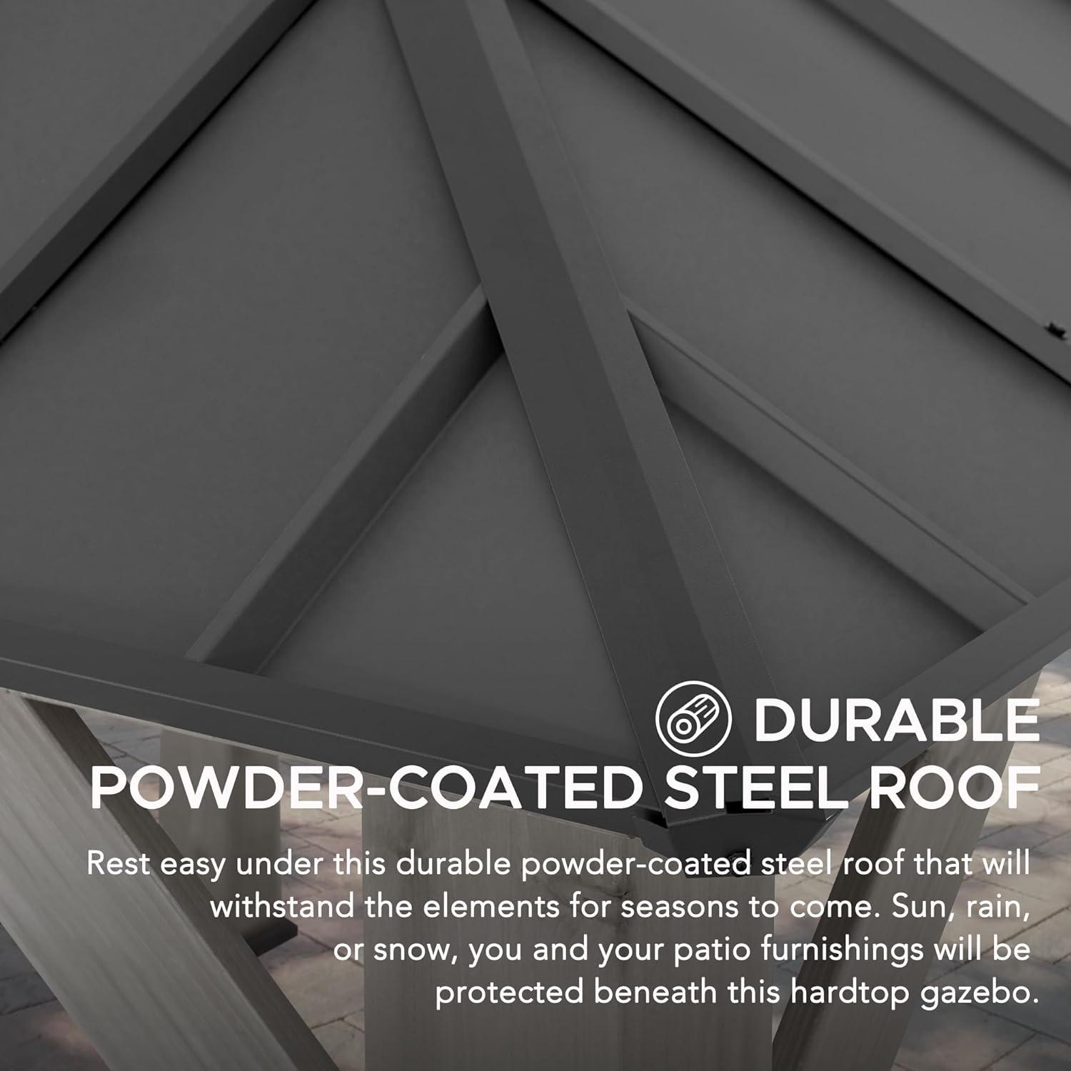 Sunjoy Sunjoy 12x20 ft. Wood Gazebo, Outdoor Patio Steel Hardtop Gazebo with 2-tier Metal Roof, Suitable for Patios, Lawn and Backyard, Matte Black Roof