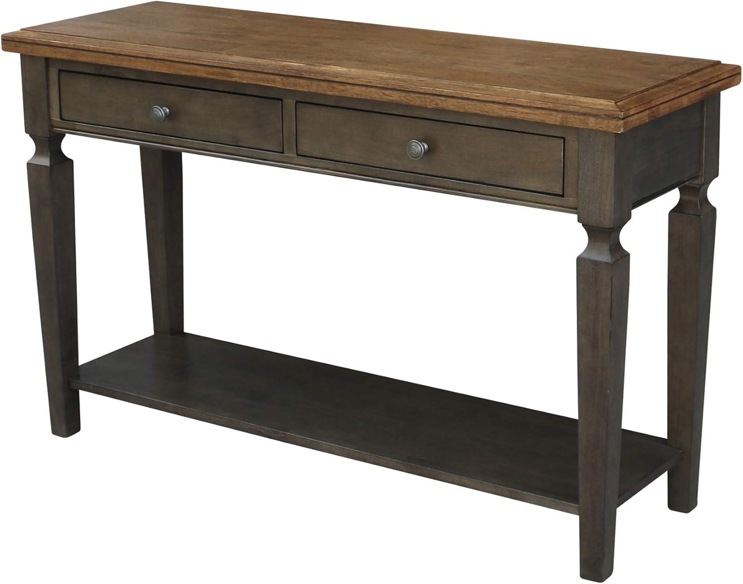 Vista 56'' Hickory and Washed Coal Wood Console Table with Storage