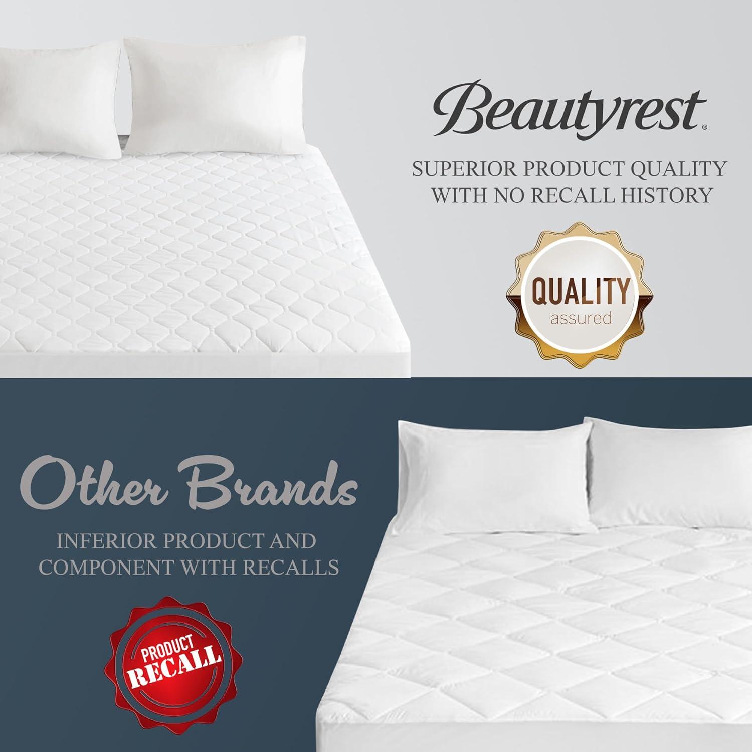 Cotton Blend Heated Mattress Pad (Queen) White - Beautyrest: 5 Heat Settings, Machine Washable, Fits 18" Mattress
