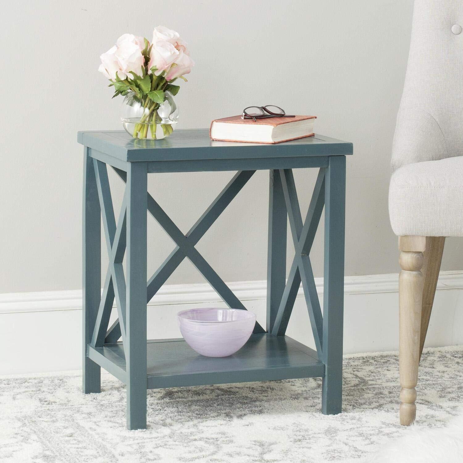 Candace Cross Back End Table - AMH6523E - Dusty Green - Safavieh Couture