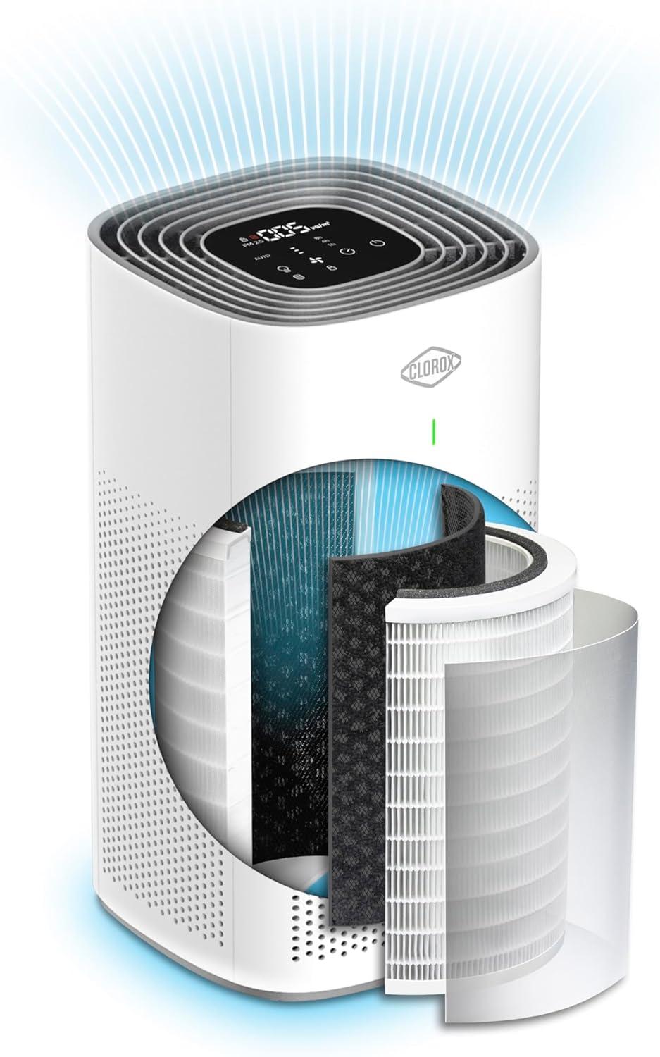 Clorox Air Purifiers for Home, True HEPA Filter, Large Rooms up to 1,500 Sq Ft, Removes 99.9% of Mold, Viruses, Wildfire Smoke, Allergens, Pet Allergies, Dust, AUTO Mode, Whisper Quiet