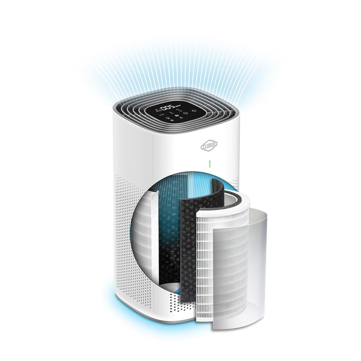 Clorox Air Purifiers for Home, True HEPA Filter, Large Rooms up to 1,500 Sq Ft, Removes 99.9% of Mold, Viruses, Wildfire Smoke, Allergens, Pet Allergies, Dust, AUTO Mode, Whisper Quiet