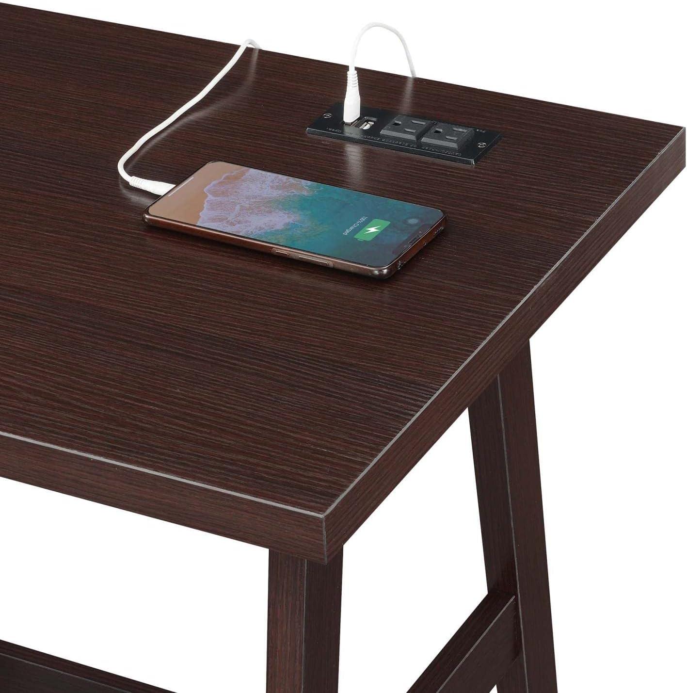 Convenience Concepts Designs2Go 29.25" Trestle Desk w Charging Station & Shelves, Espresso, All Ages