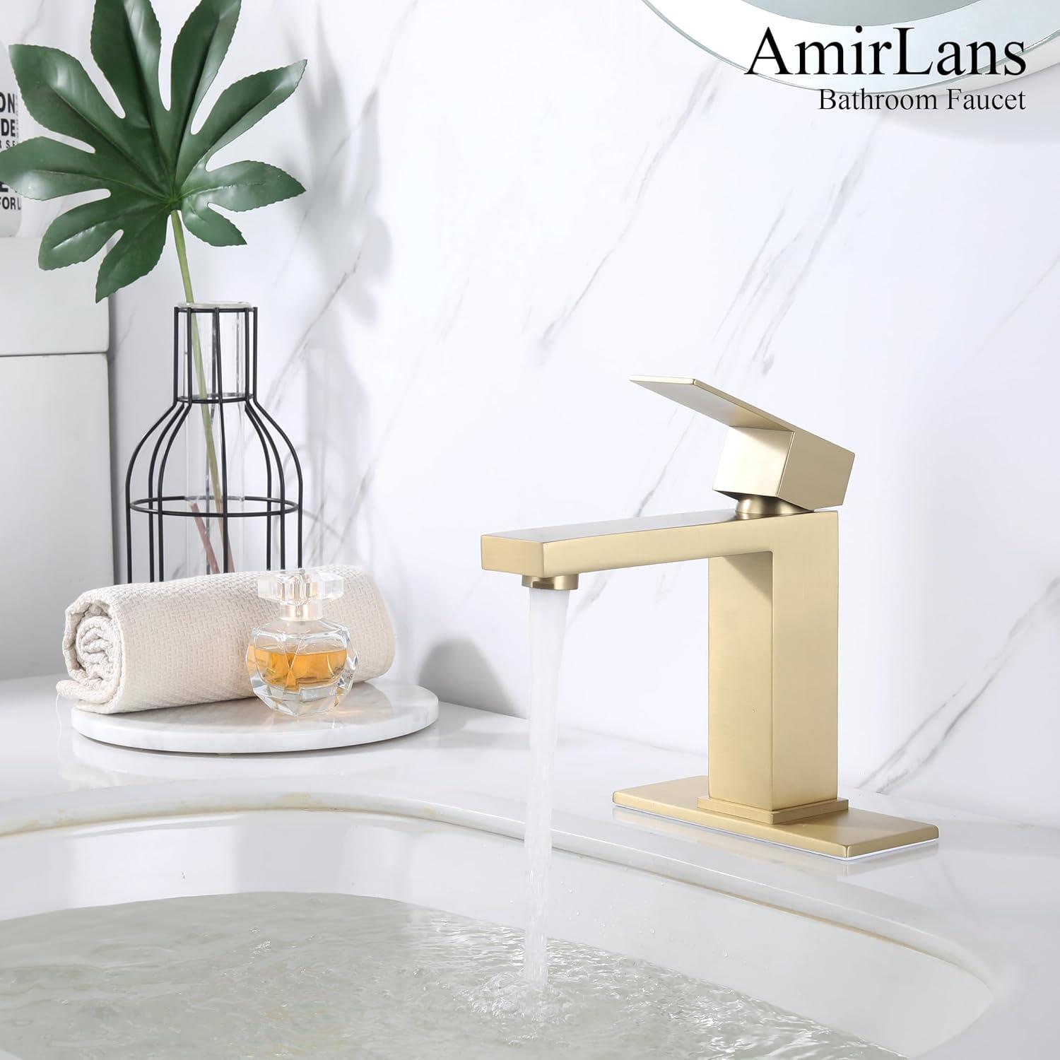 Brushed Gold Stainless Steel Single Handle Bathroom Faucet