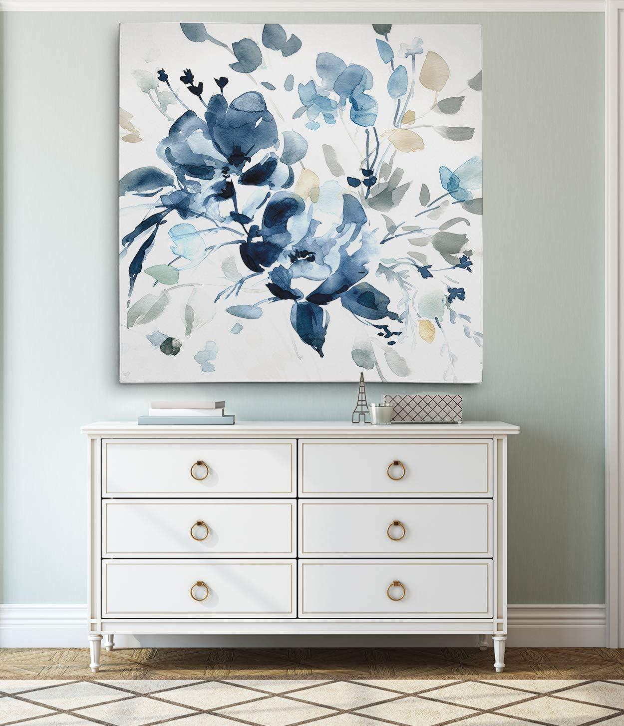 Indigo Floral Watercolor Canvas Wall Art, 32x32