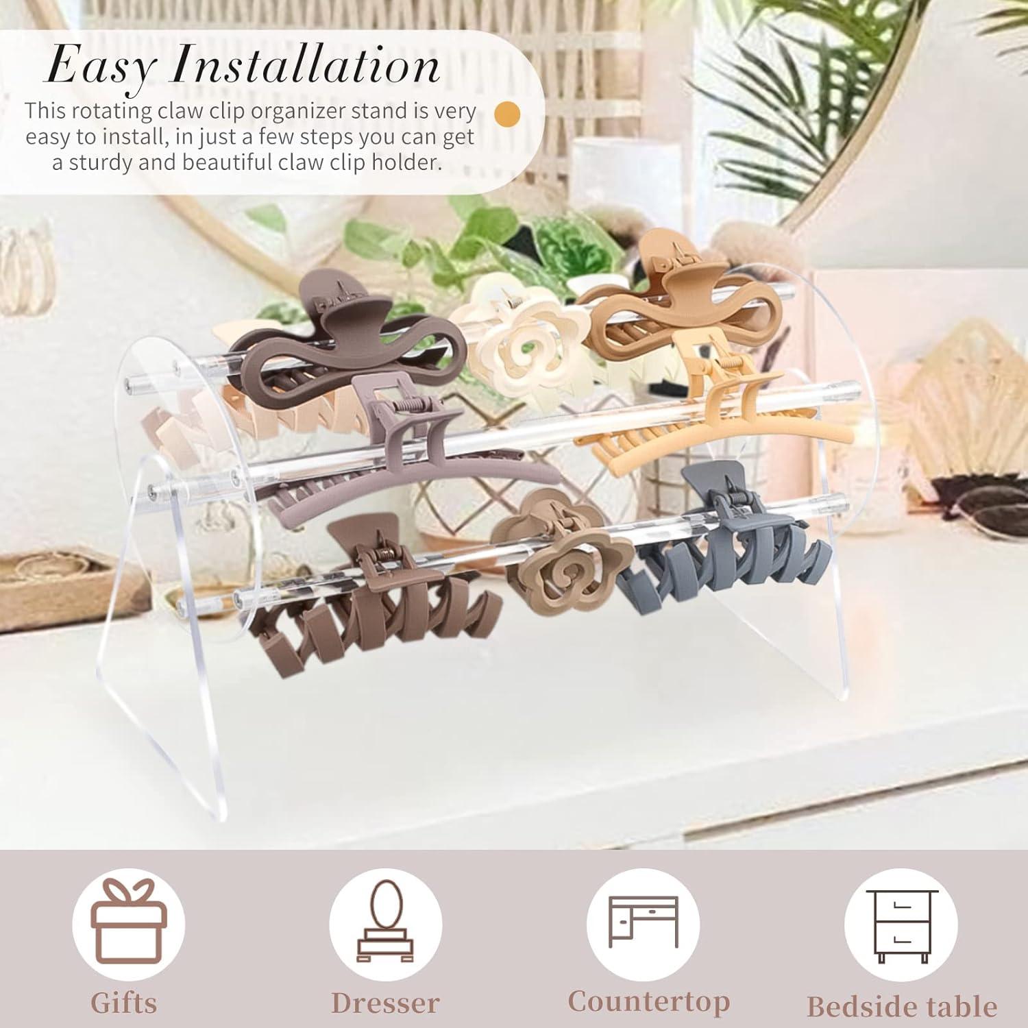 SNOWSTAR Acrylic Claw Clip Organizer Holder,360-Degree Rotating Claw Clip Holder and Storage,Hair Clip Organizer Display Clear Stand for Women and Girls