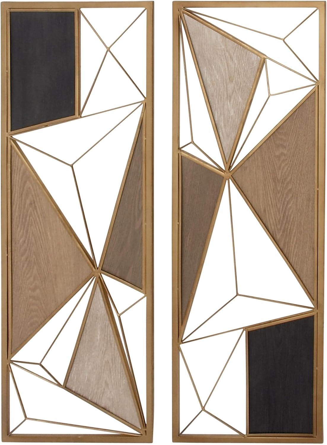 Metal Geometric Brown Wall Decor with Black and Gold Accents Set