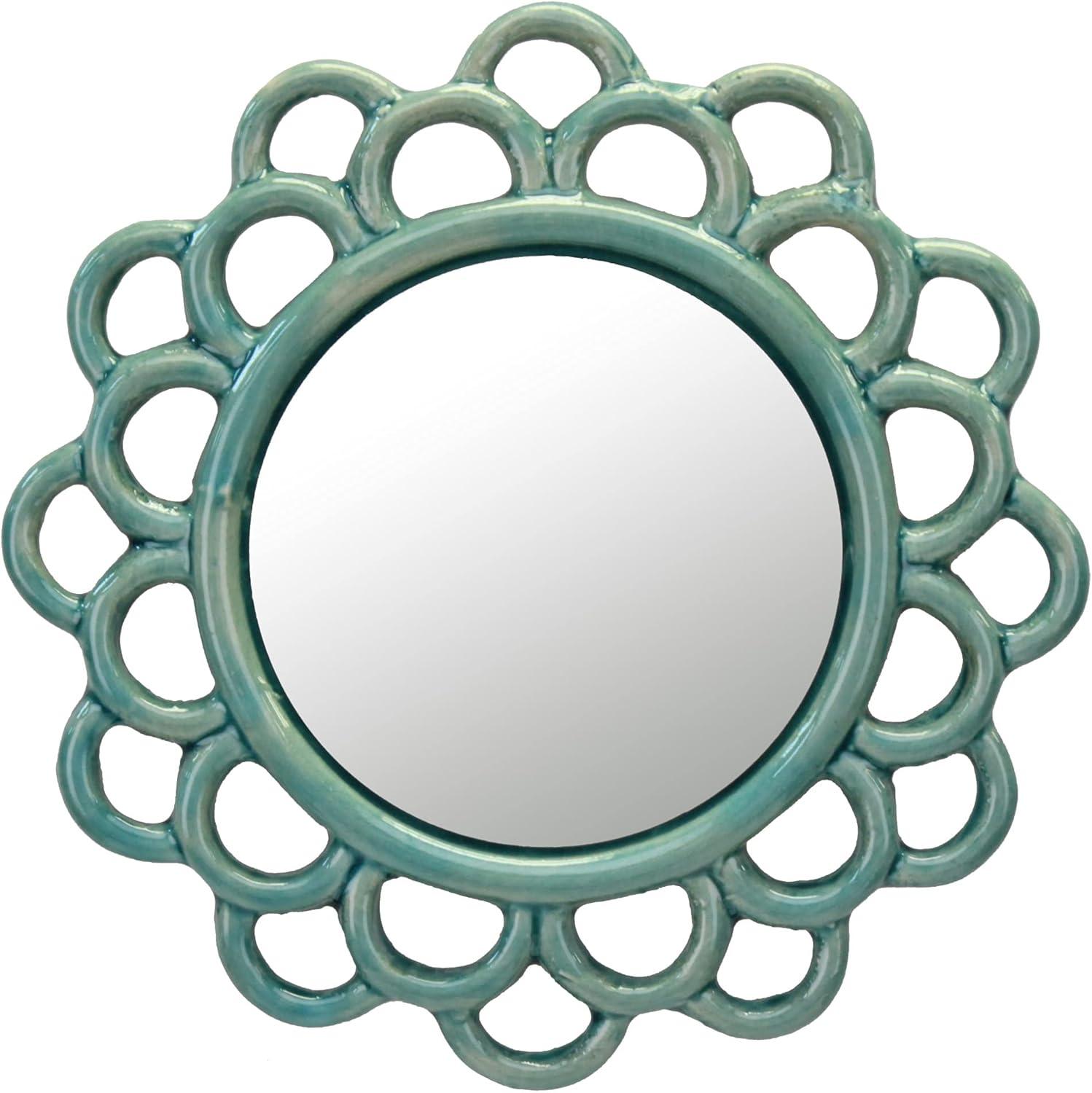 Round Ceramic Cutout Wall Hanging Mirror Turquoise - Stonebriar Collection: Vintage Style, 9" Frame, Wall Mount