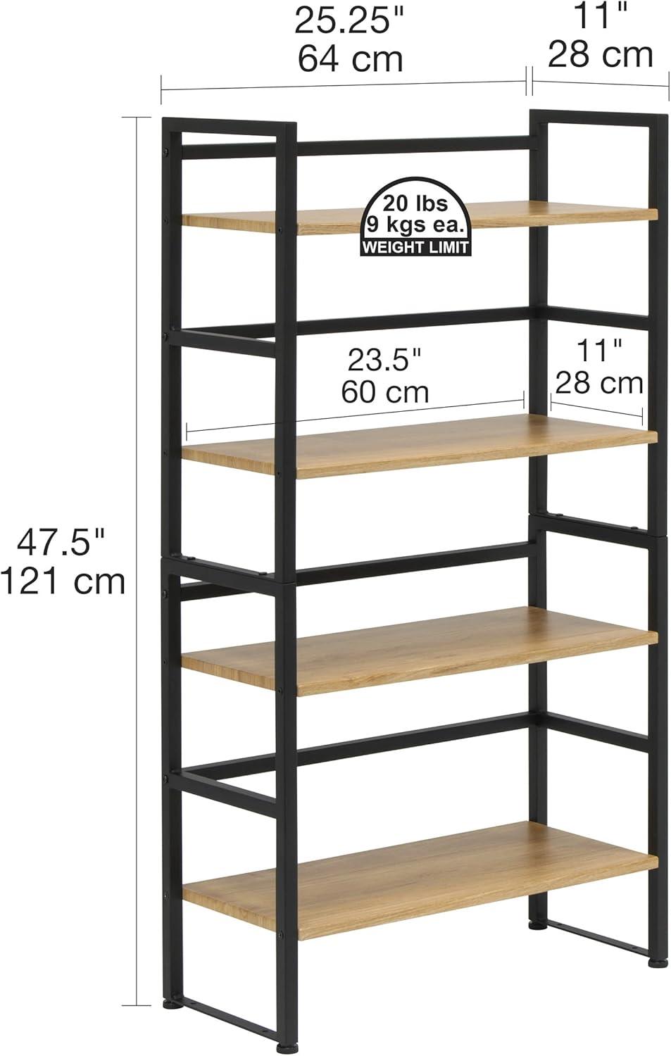 47.5" 4 Shelf or 2 Shelf Stackable Bookshelf Graphite Black/Ashwood - Calico Designs: Modern Metal Frame, Novelty Design