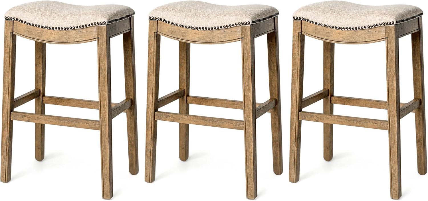 Natural Wirebrush Backless Saddle Wood Bar Stool, 28.93" Height