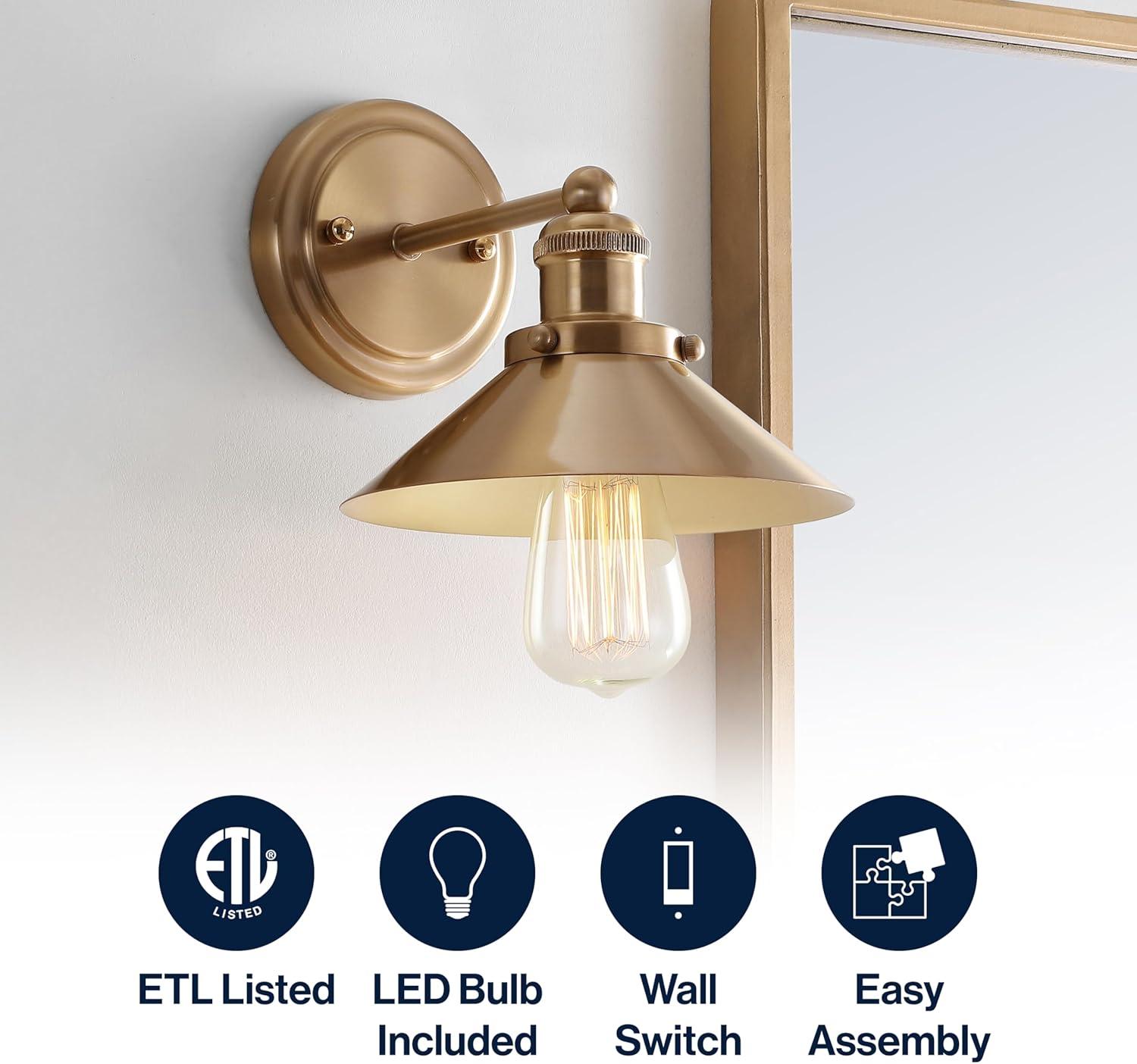 August 7.75 in. Metal Shade Brass Gold Vanity Light