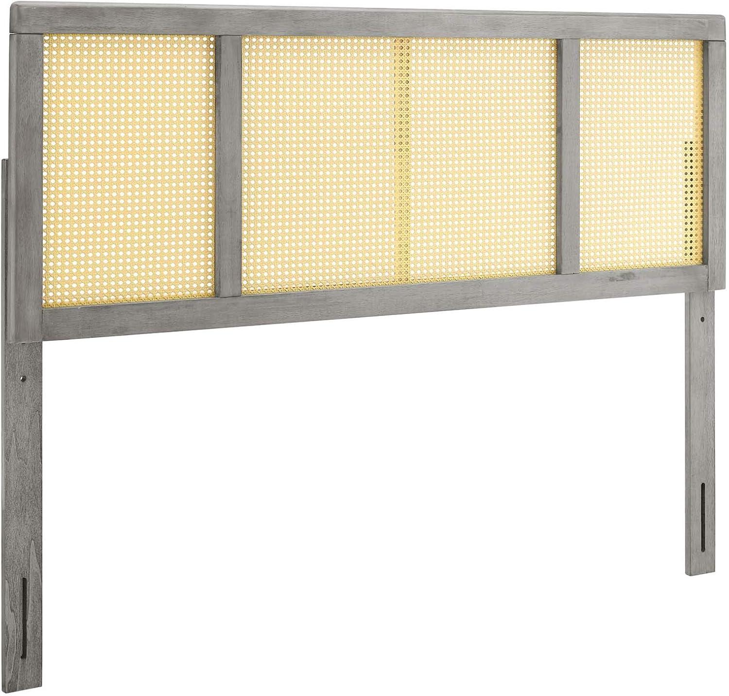 Modway Delmare Headboard – Full Size, Cane Woven Rattan, Gray Frame