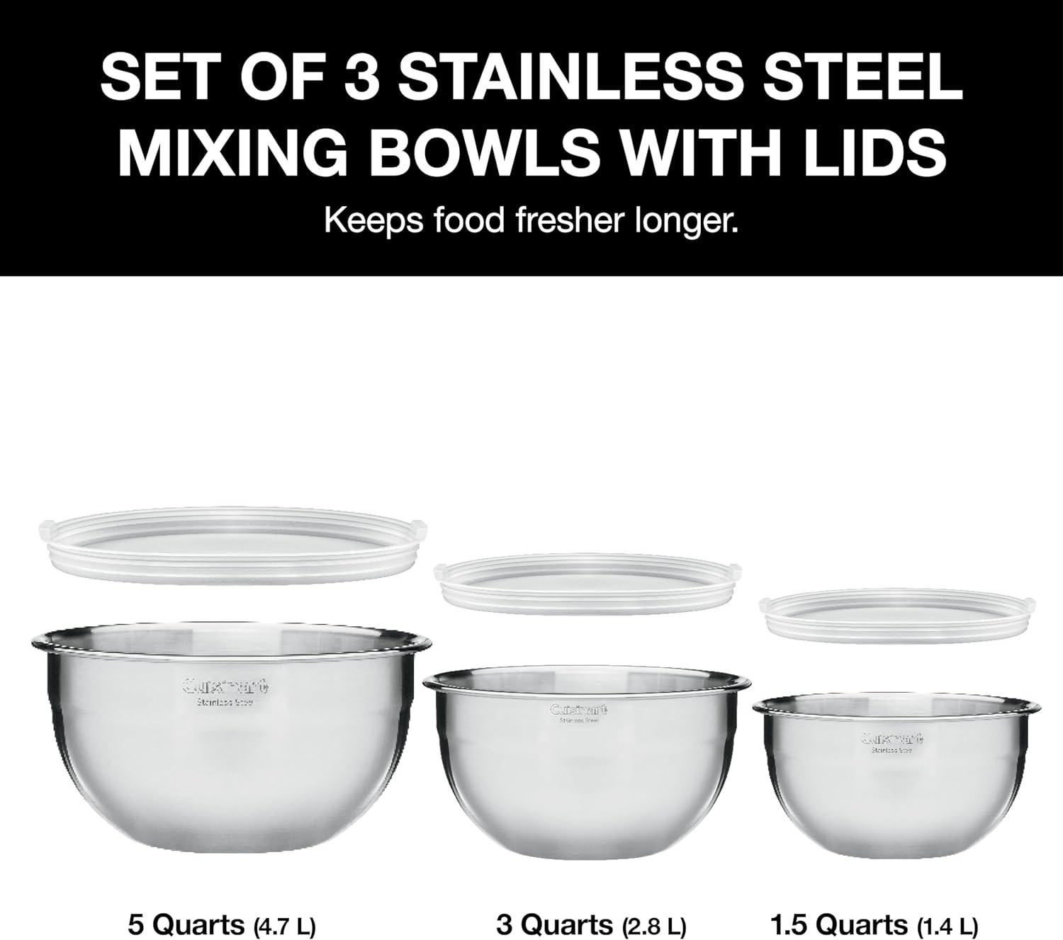 Cuisinart 3-Piece Stainless Steel Mixing Bowl Set with Lids