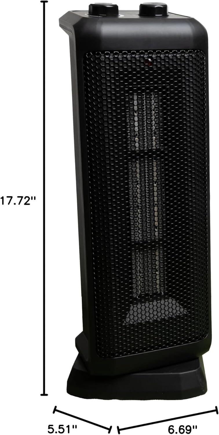 Black Ceramic Electric Tower Heater with Thermostat and Automatic Shut-off