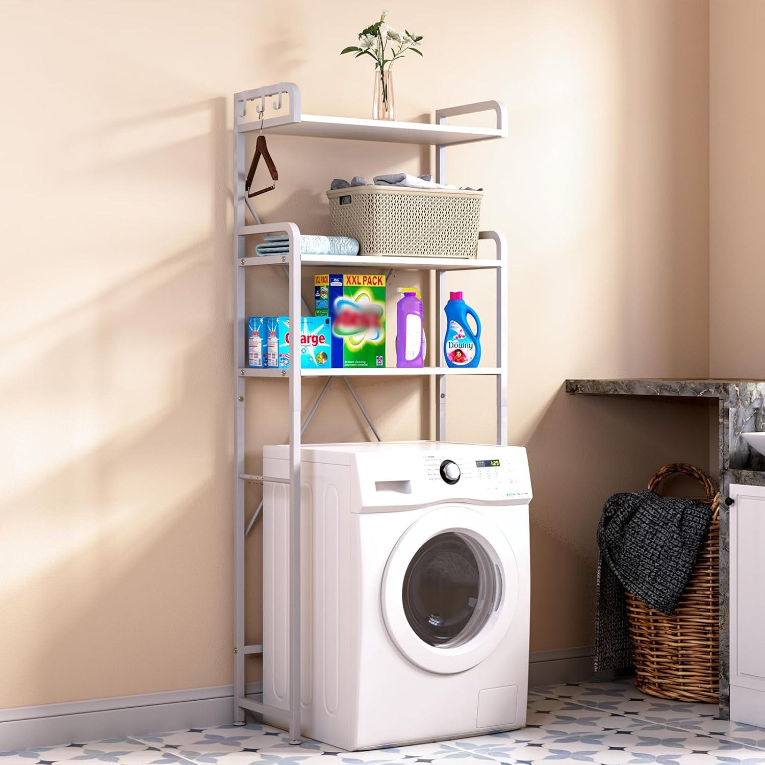 White Metal and Particleboard Over-the-Toilet Storage Rack