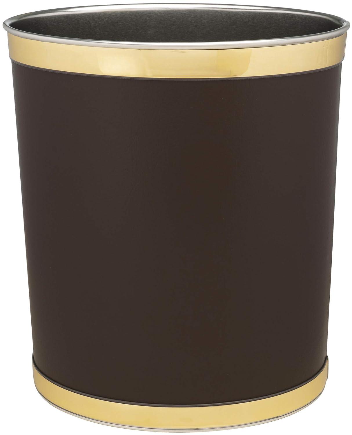 Made in USA 5-Gallon Sleek and Stylish Vinyl Mylar Waste Basket (13" X 11") (Faux Brown Leather)