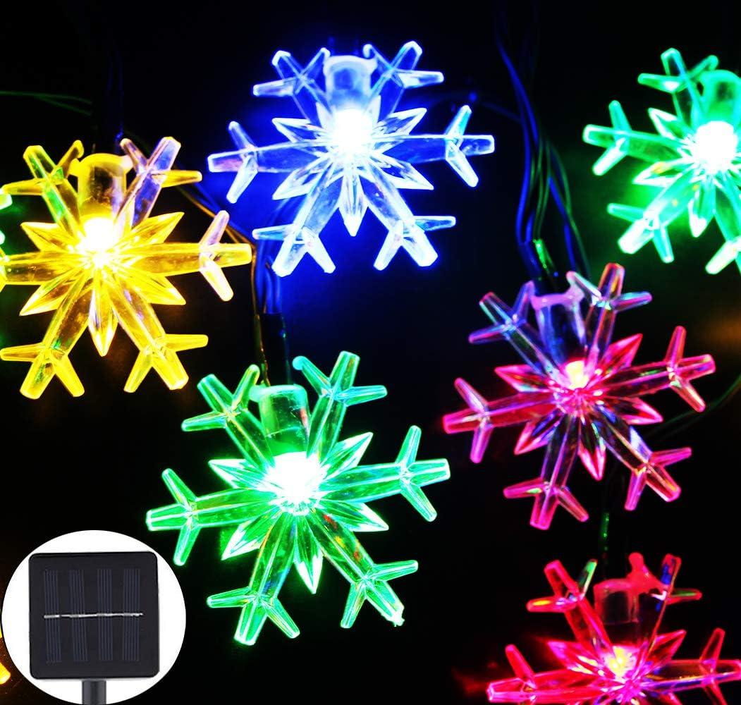 Multicolor Solar Powered LED Snowflake Christmas String Lights