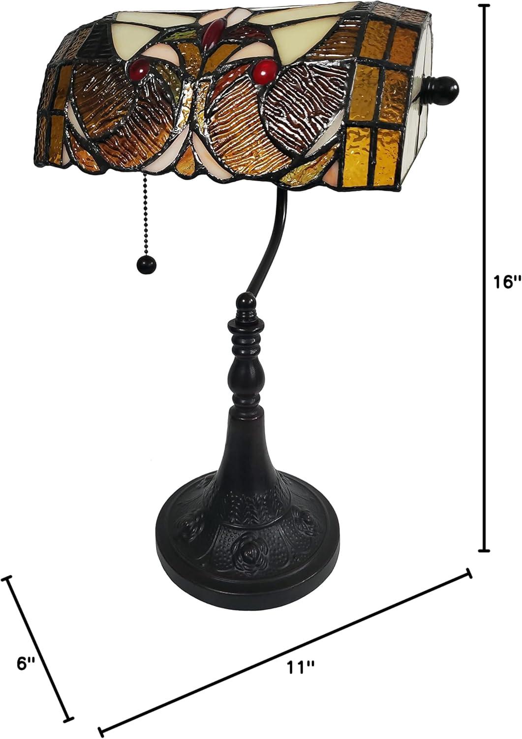 Dark Amber Stained Glass Adjustable Banker Table Lamp