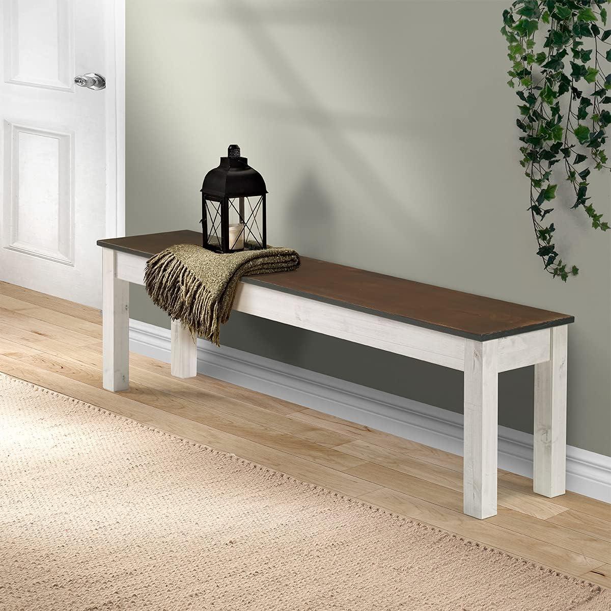 Bridge Brazil Wood Bench White Distressed | Furniture Dash White distressed finish, seat in brown lacquer.